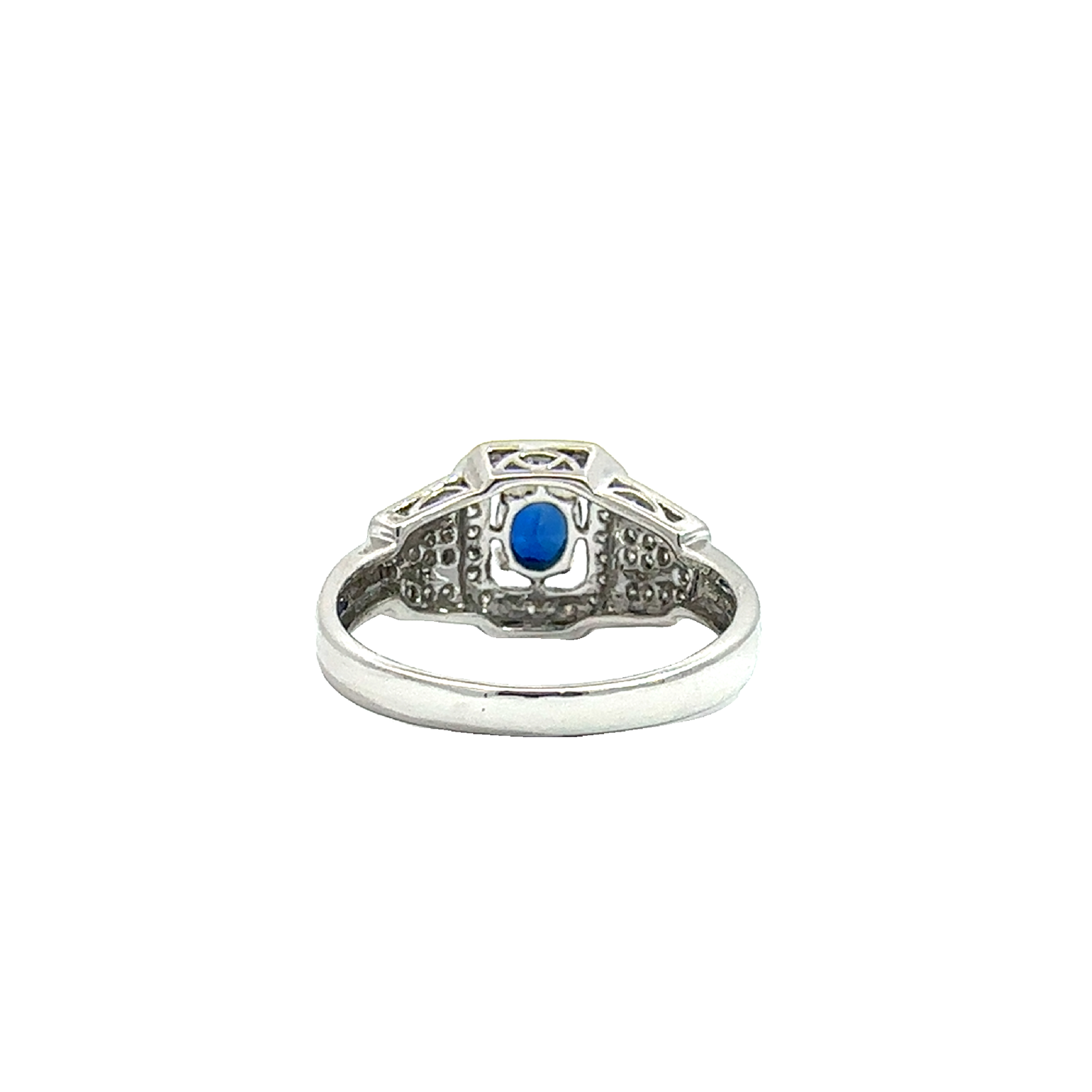 Vintage 18k White Gold Oval Cut Sapphire & Diamond Ring