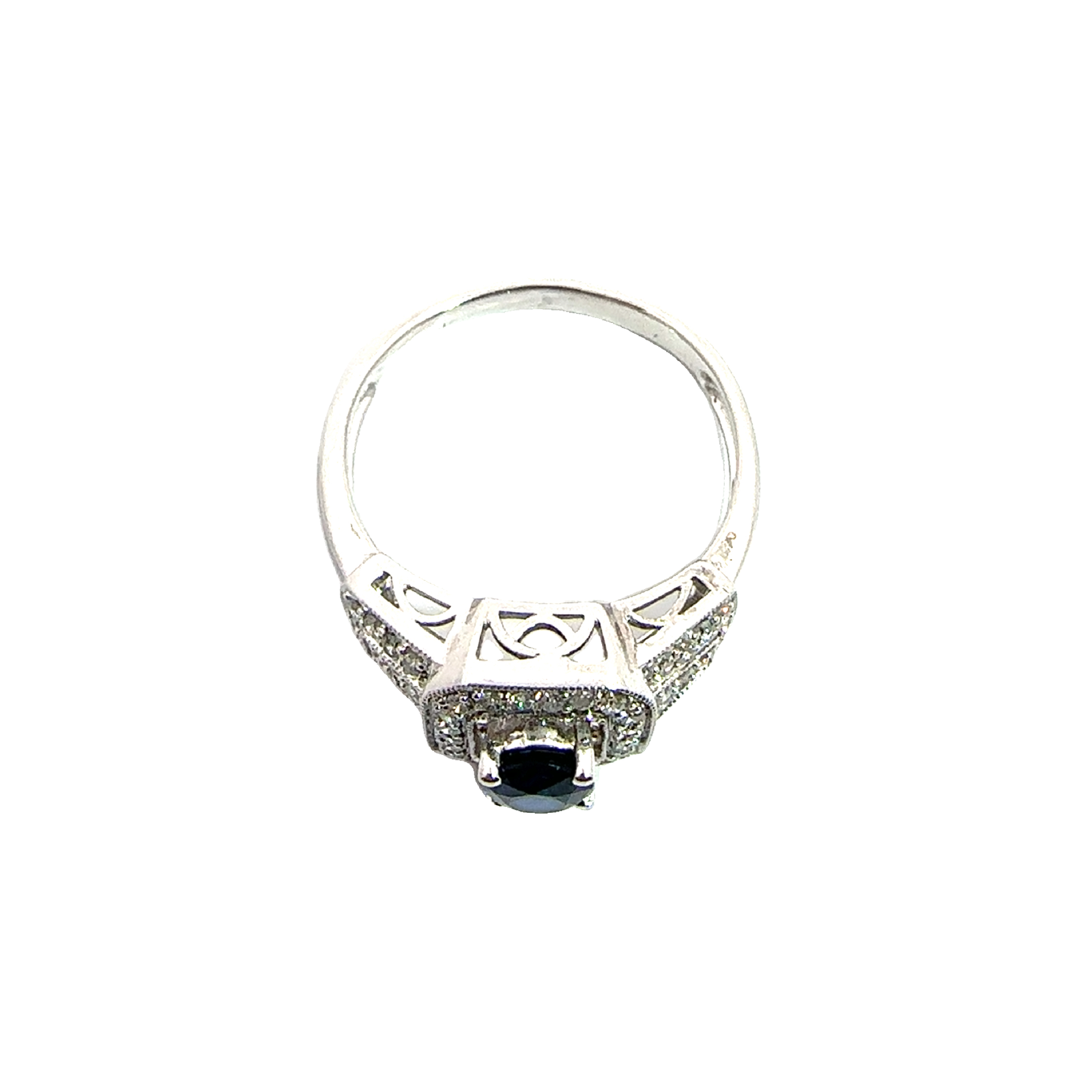 Vintage 18k White Gold Oval Cut Sapphire & Diamond Ring
