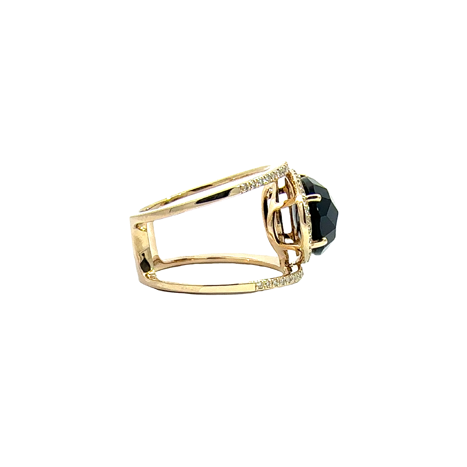 Estate Effy 14k Yellow Gold 5.10cttw Black Onyx and 0.29cttw Diamond Cutout Ring