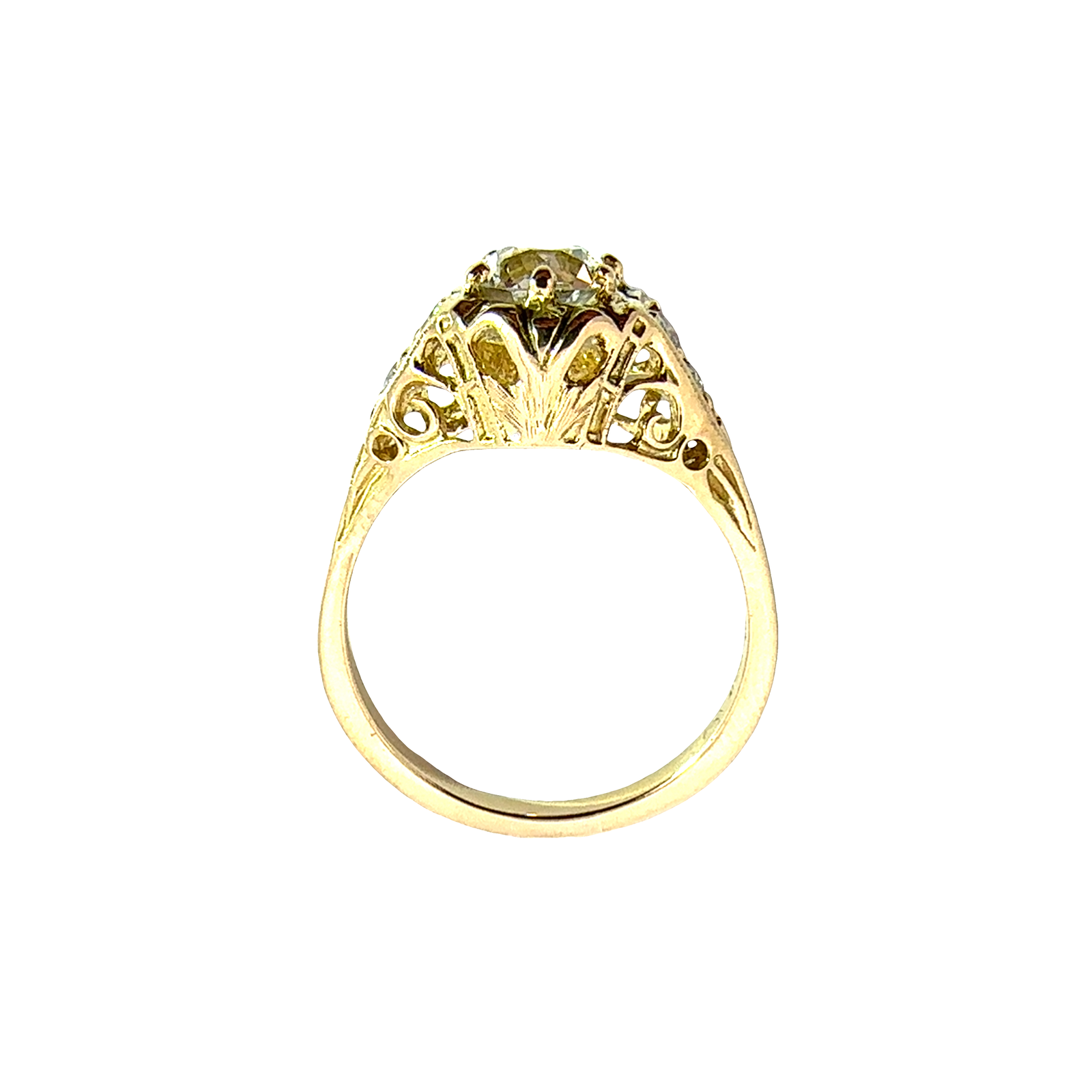 Vintage 18k Yellow Gold 1.05cttw Euro Cut Diamond Engagement Ring