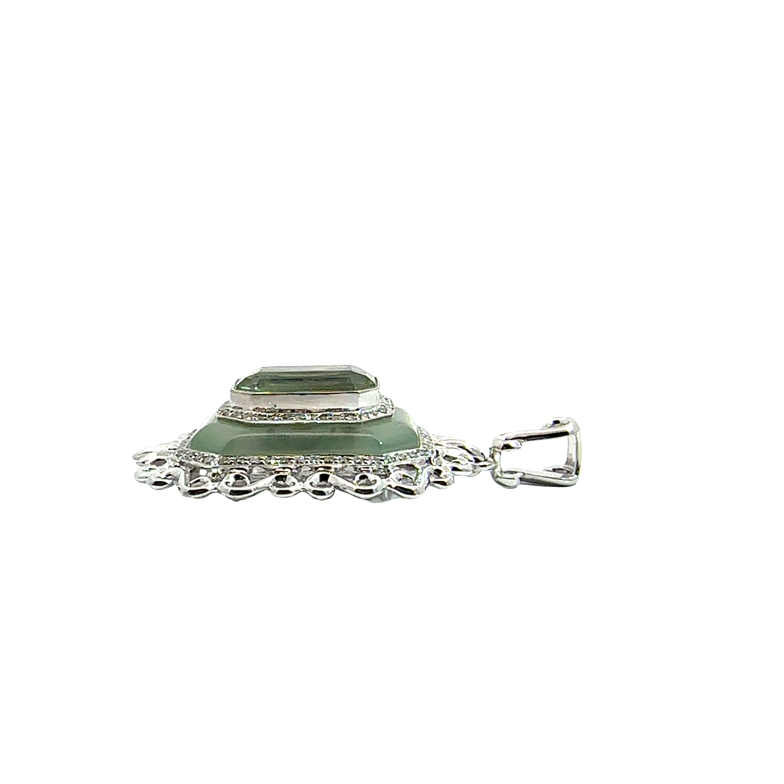 Vintage 18k White Gold 3.65cttw Prasiolite and 0.44cttw Diamond Pendant