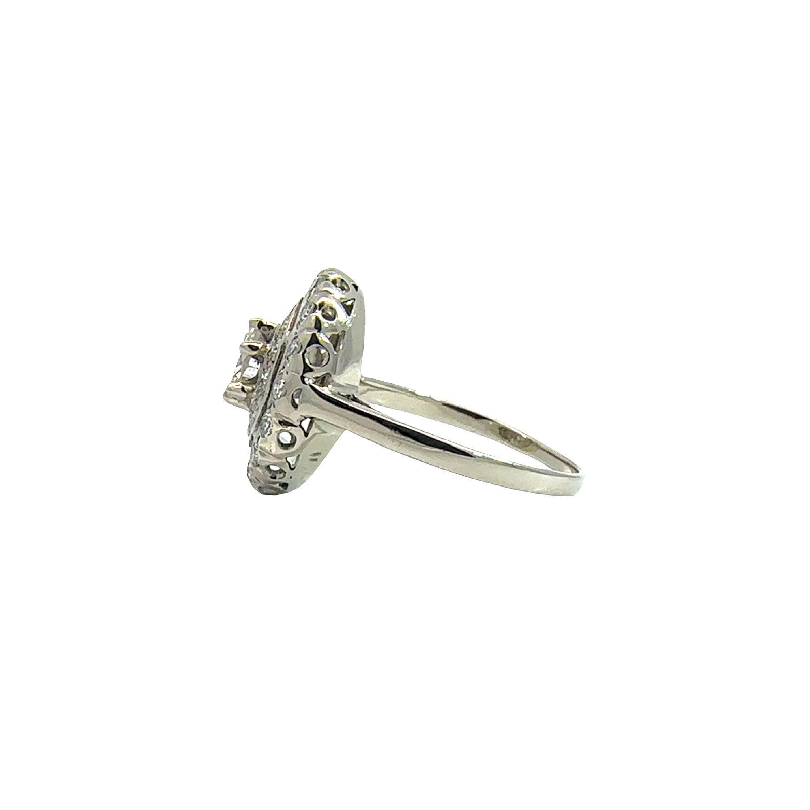 Vintage Art Deco 14k White Gold 0.98ctw Diamond Cluster Halo Ring