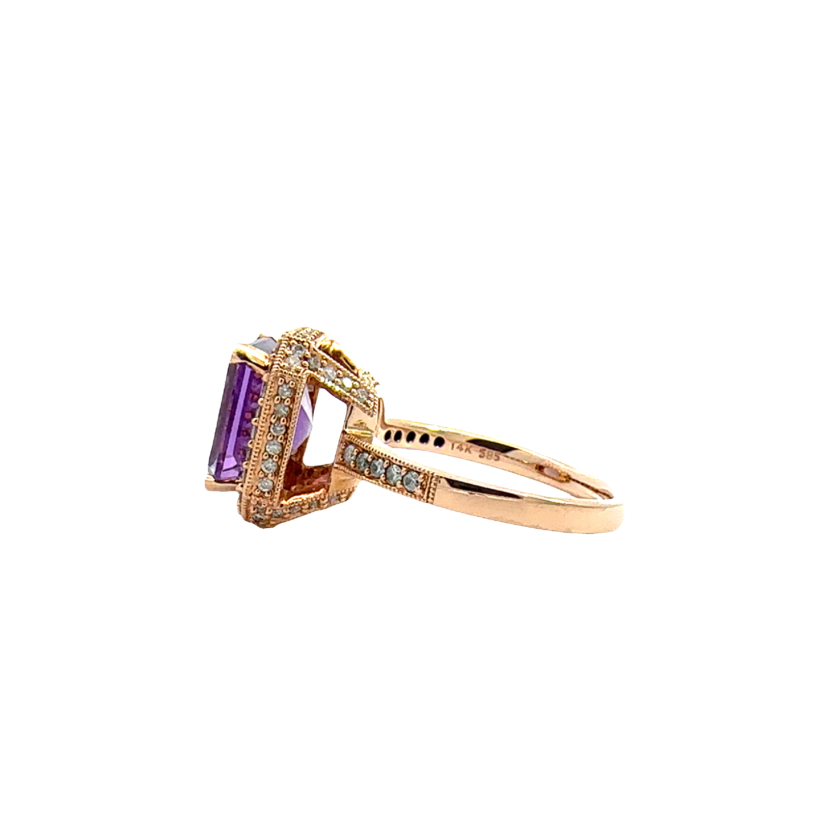 Estate 14k Rose Gold 3.90ctw Amethyst 0.62ctw Diamond Ring