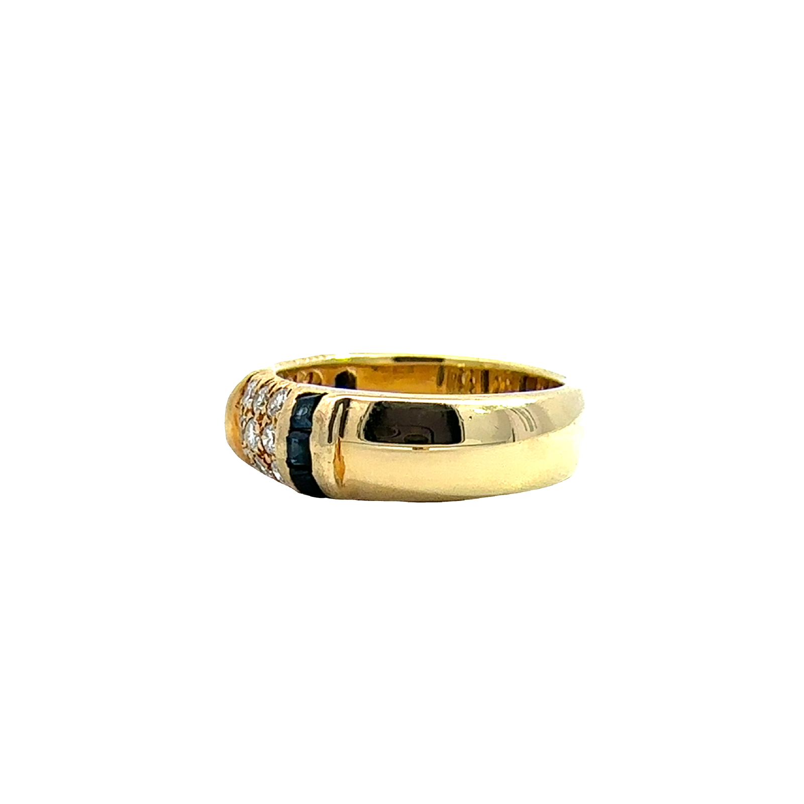 Vintage 18k Yellow Gold 0.36ctw Princess Cut Sapphire 0.45ctw Pave Set Diamond Band