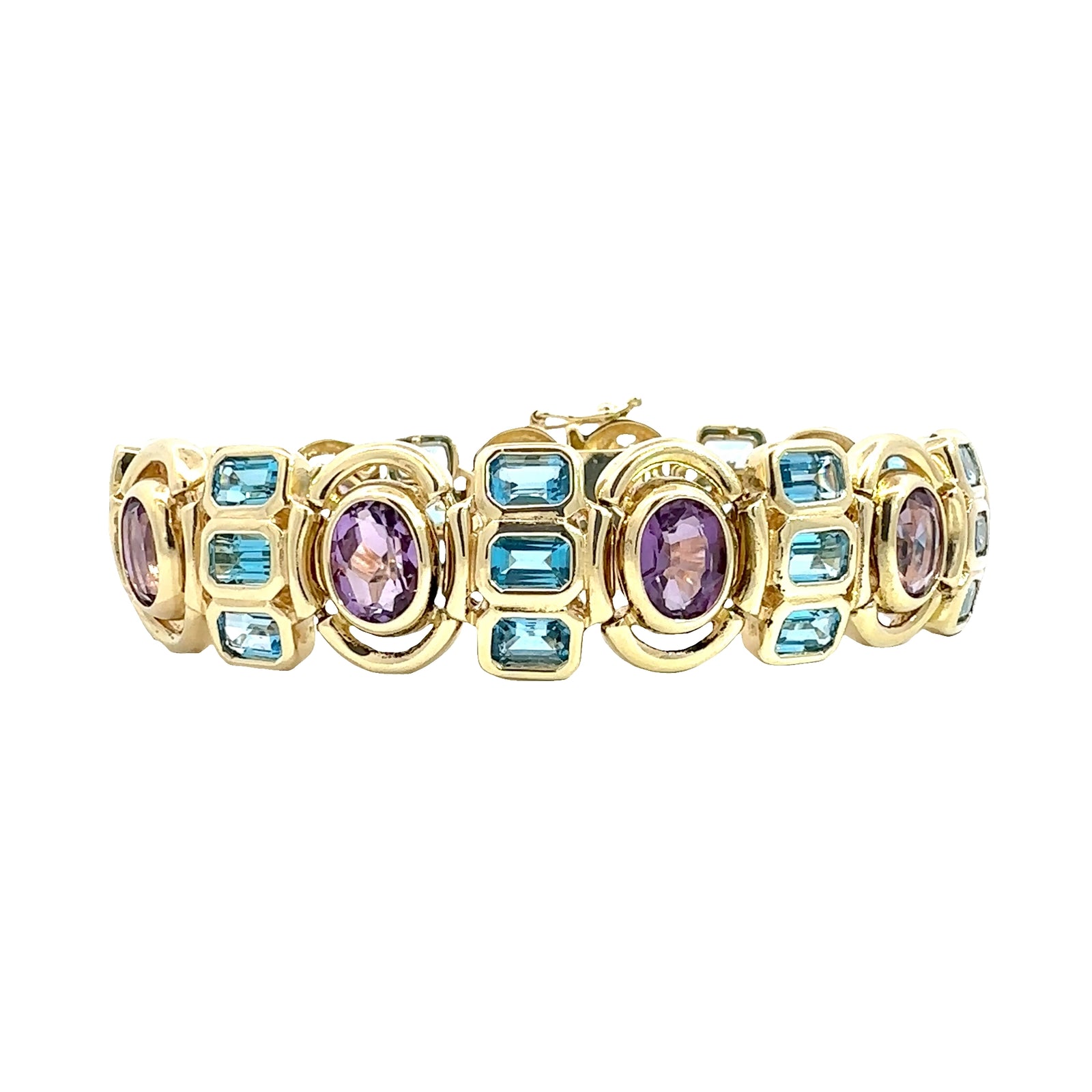 Estate 14k Yellow Gold Bezel Set Amethyst and Topaz Bracelet