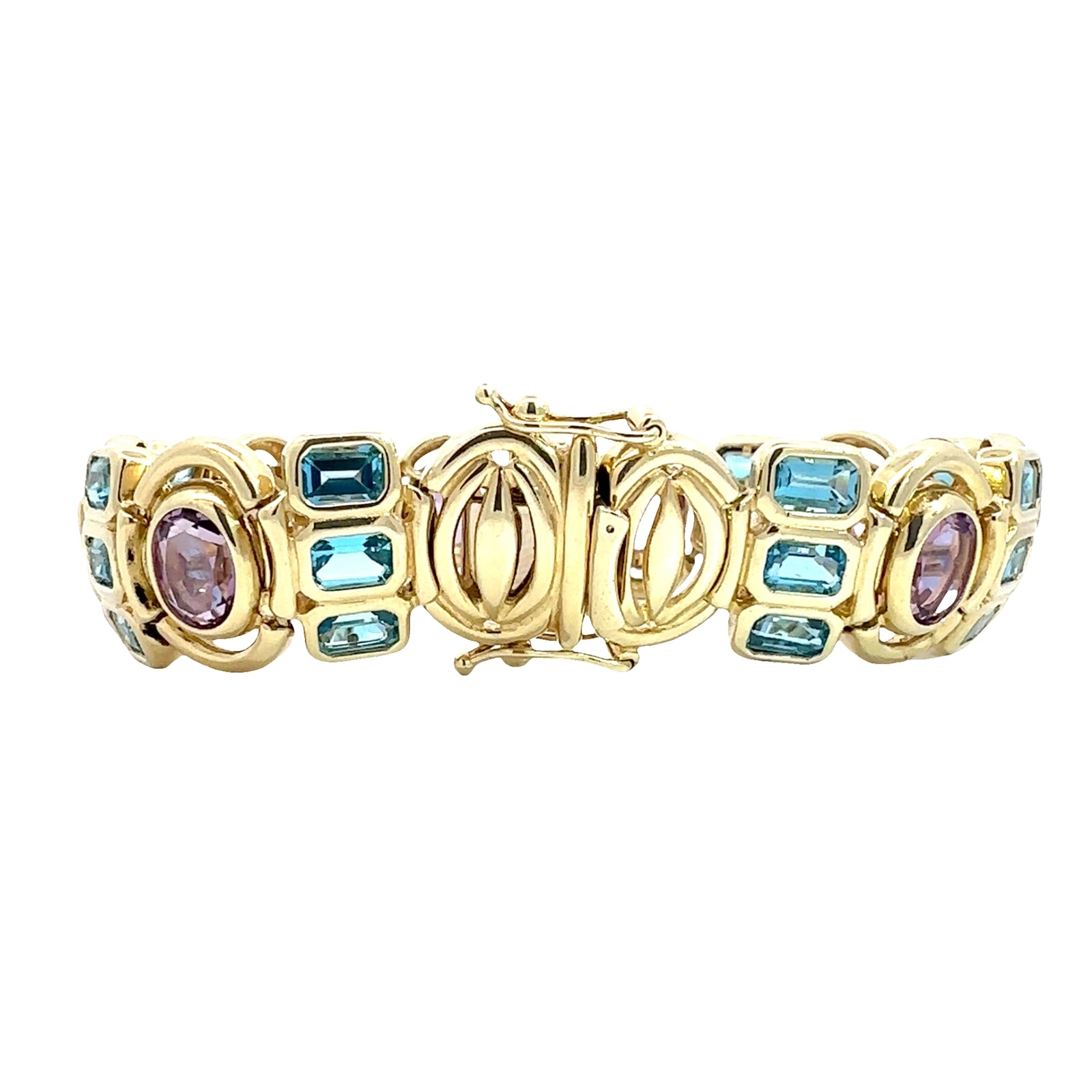 Estate 14k Yellow Gold Bezel Set Amethyst and Topaz Bracelet