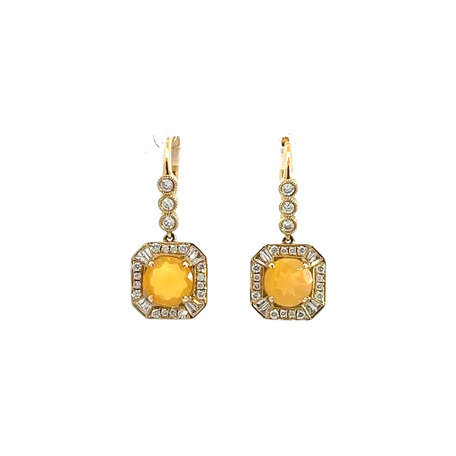 Vintage 14k Yellow Gold 1.50ctw Fire Opal and 0.65ctw Diamond Earrings