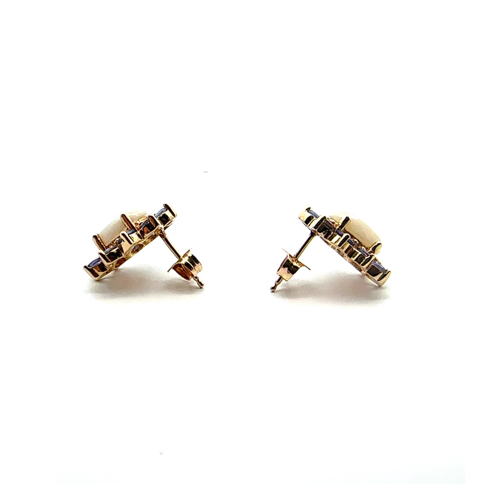Estate 14k Yellow Gold 1.45ctw Opal and 1.00ctw Iolite Stud Earrings