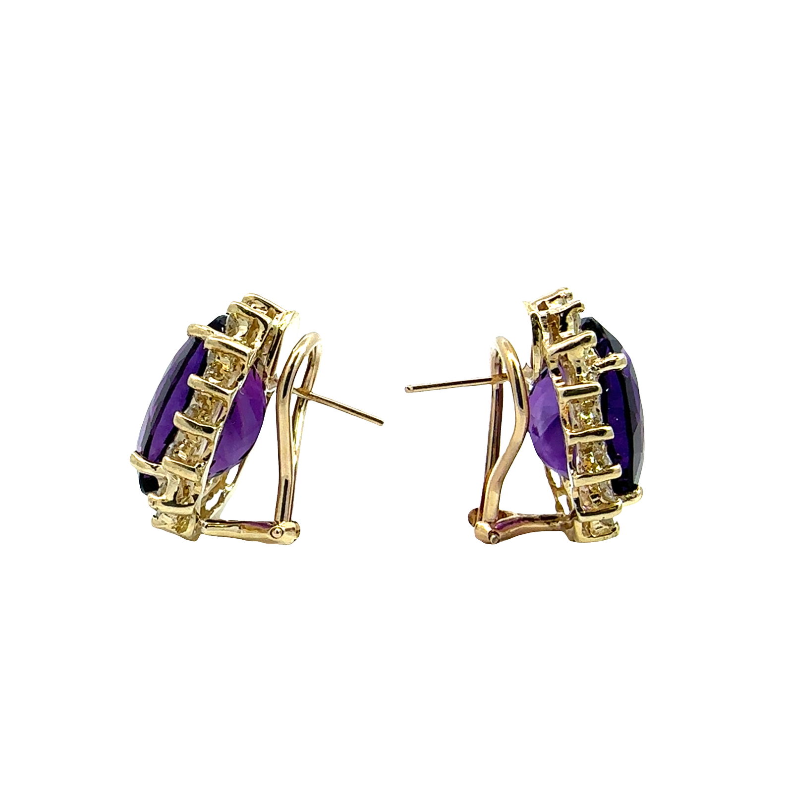 Vintage 14k Yellow Gold 18.52ctw Oval Amethyst and 1.76ctw Diamond Halo Earrings
