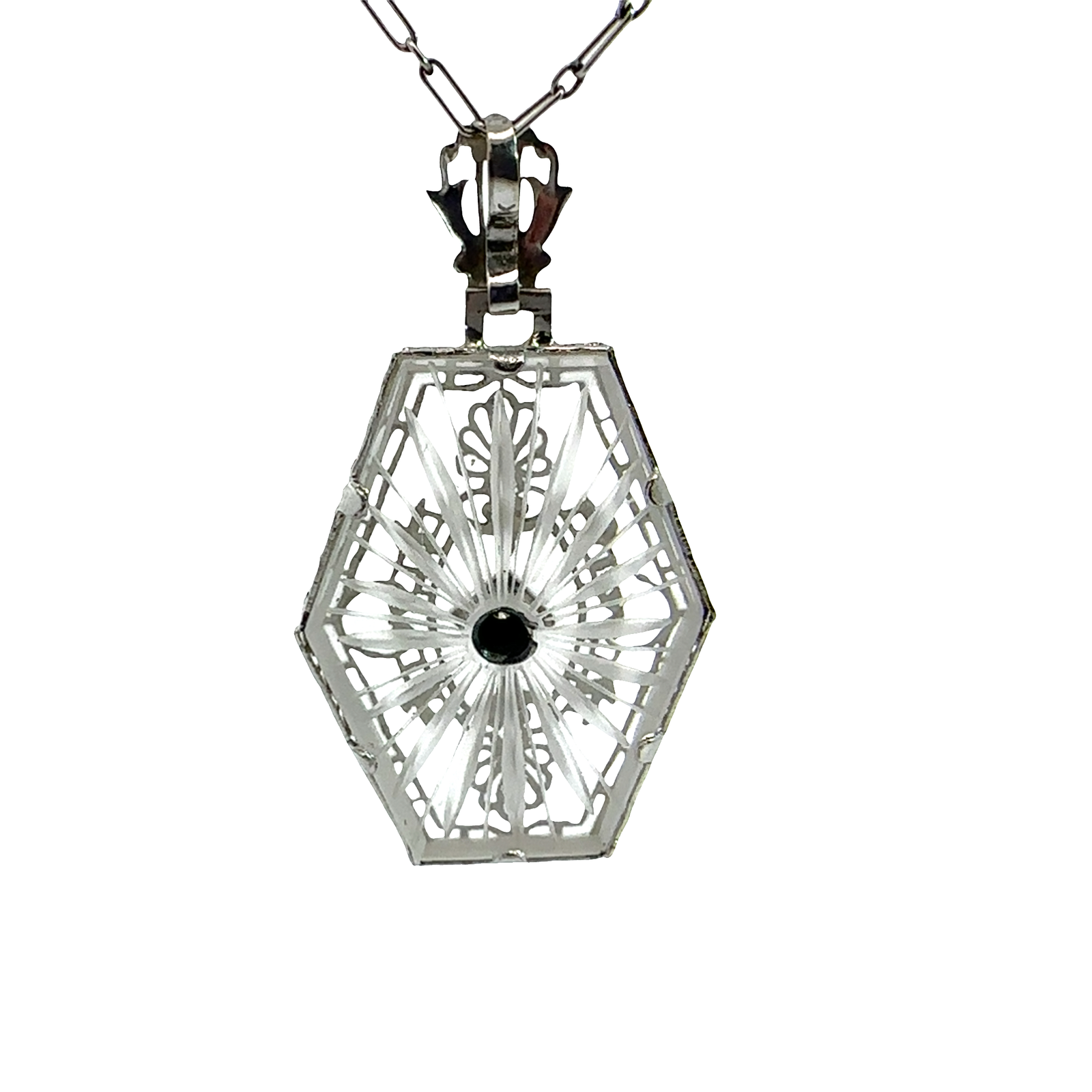 Vintage Art Deco 14k White Gold 0.01ctw Diamond Necklace