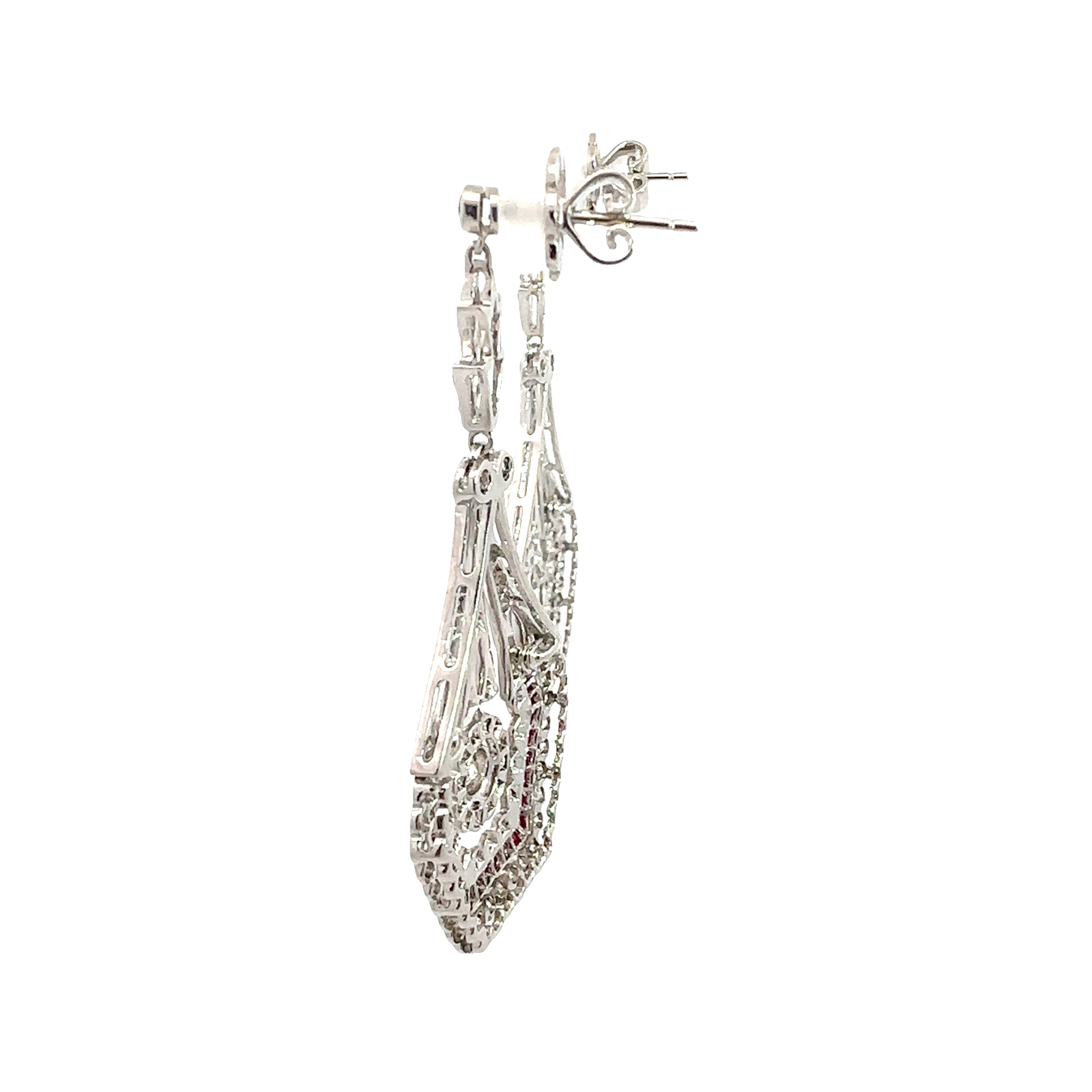Vintage 18k White Gold 1.23ctw Diamond and Lab Created Ruby Dangle Earrings