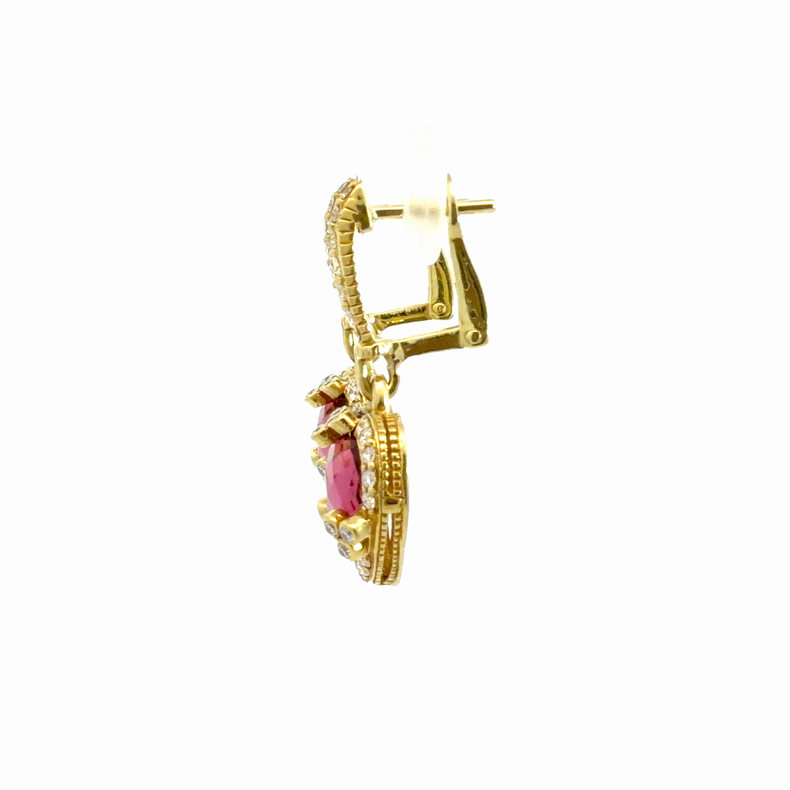 Vintage 18k Yellow Gold 4.24ctw Tourmaline Heart and 0.64ctw Diamond Dangle Earrings