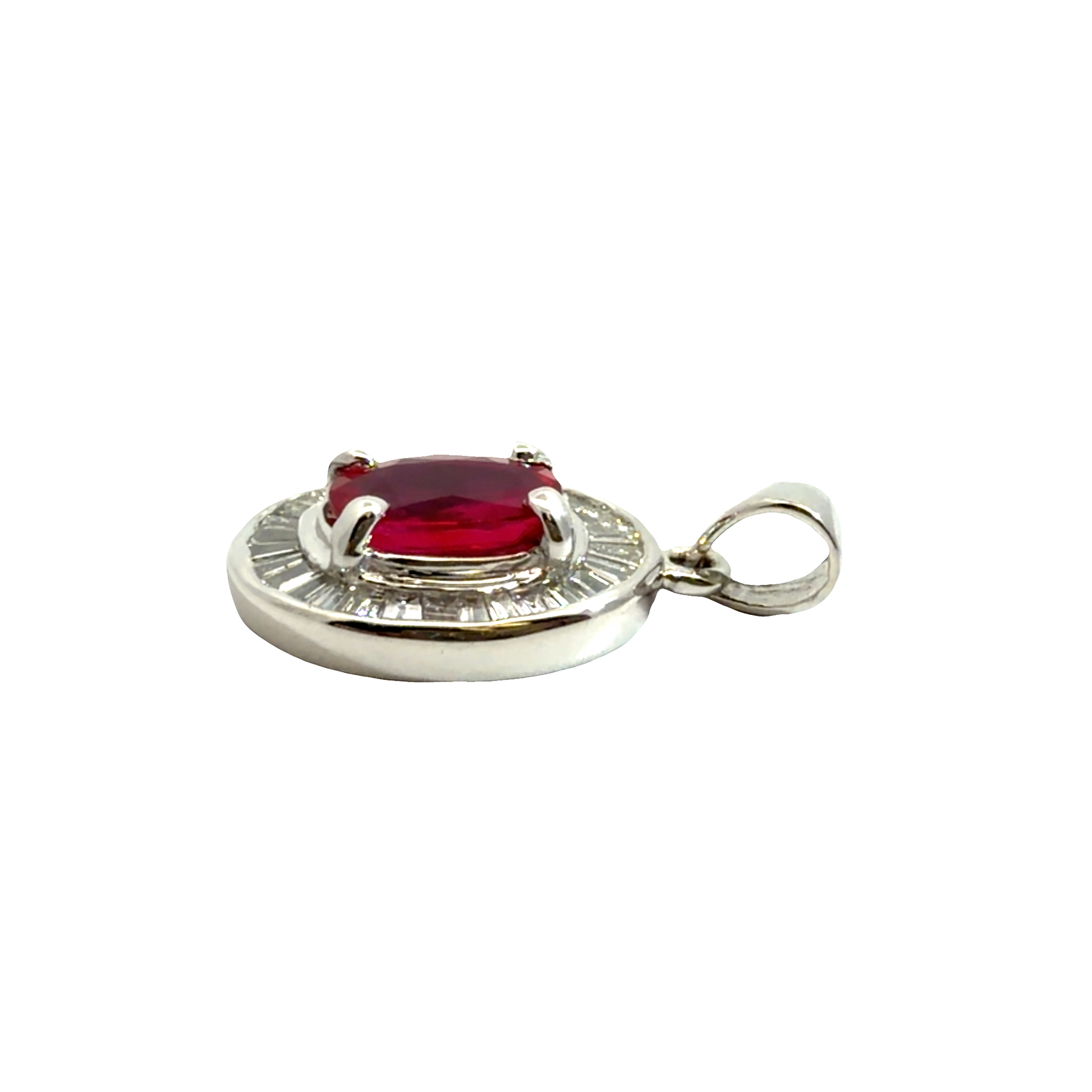 Vintage 18k White Gold 0.83ctw Ruby and 0.35ctw Diamond Halo Pendant
