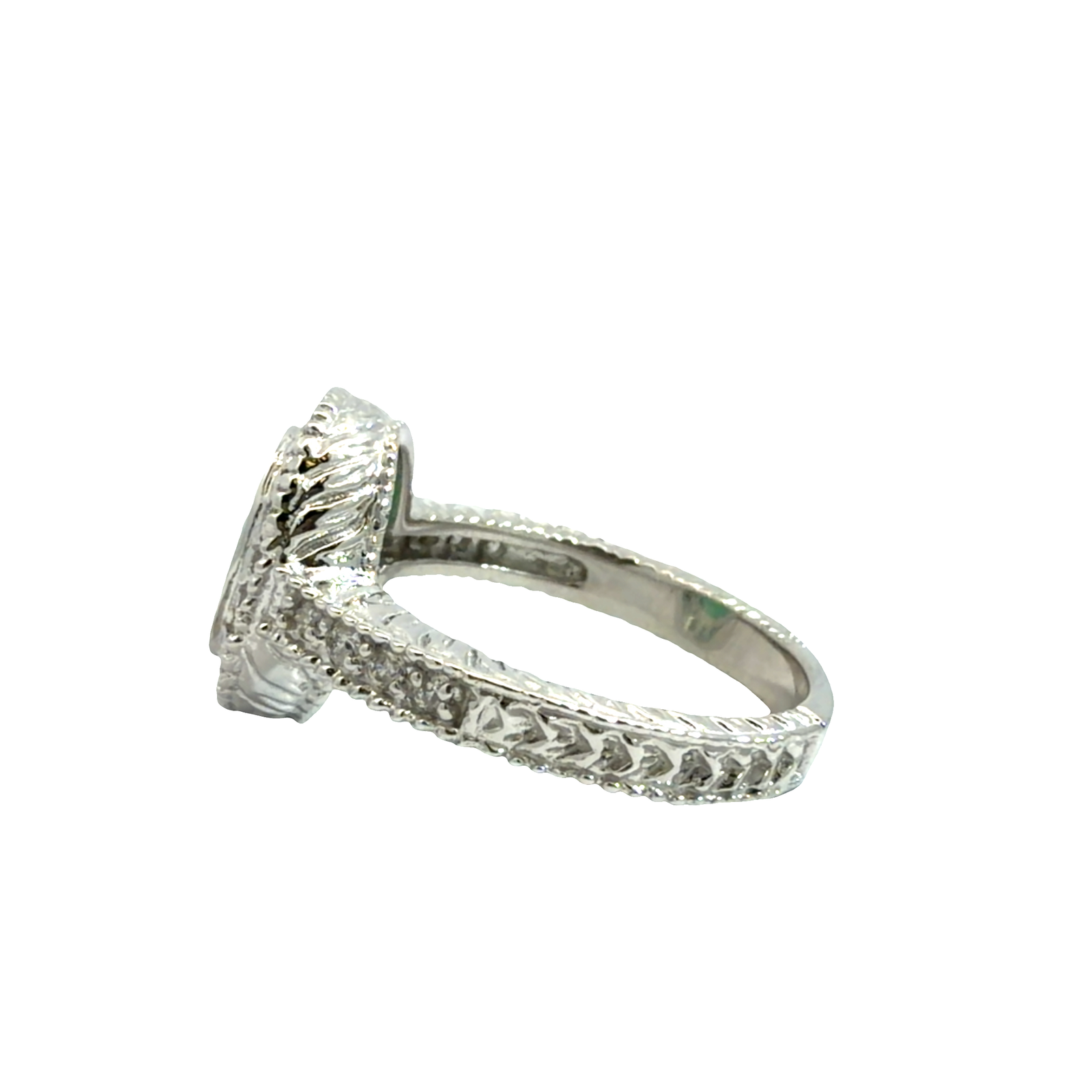 Estate 14k White Gold Oval Emerald and Diamond Ring