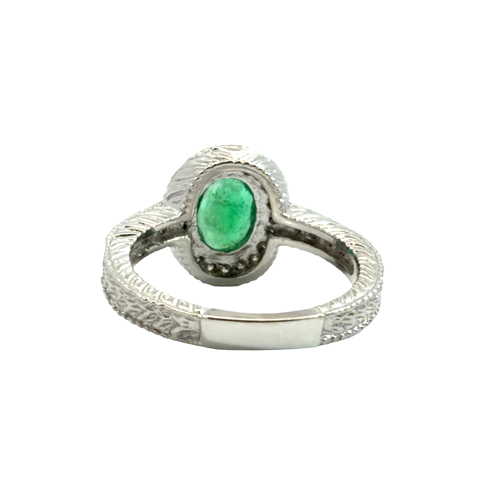 Estate 14k White Gold Oval Emerald and Diamond Ring