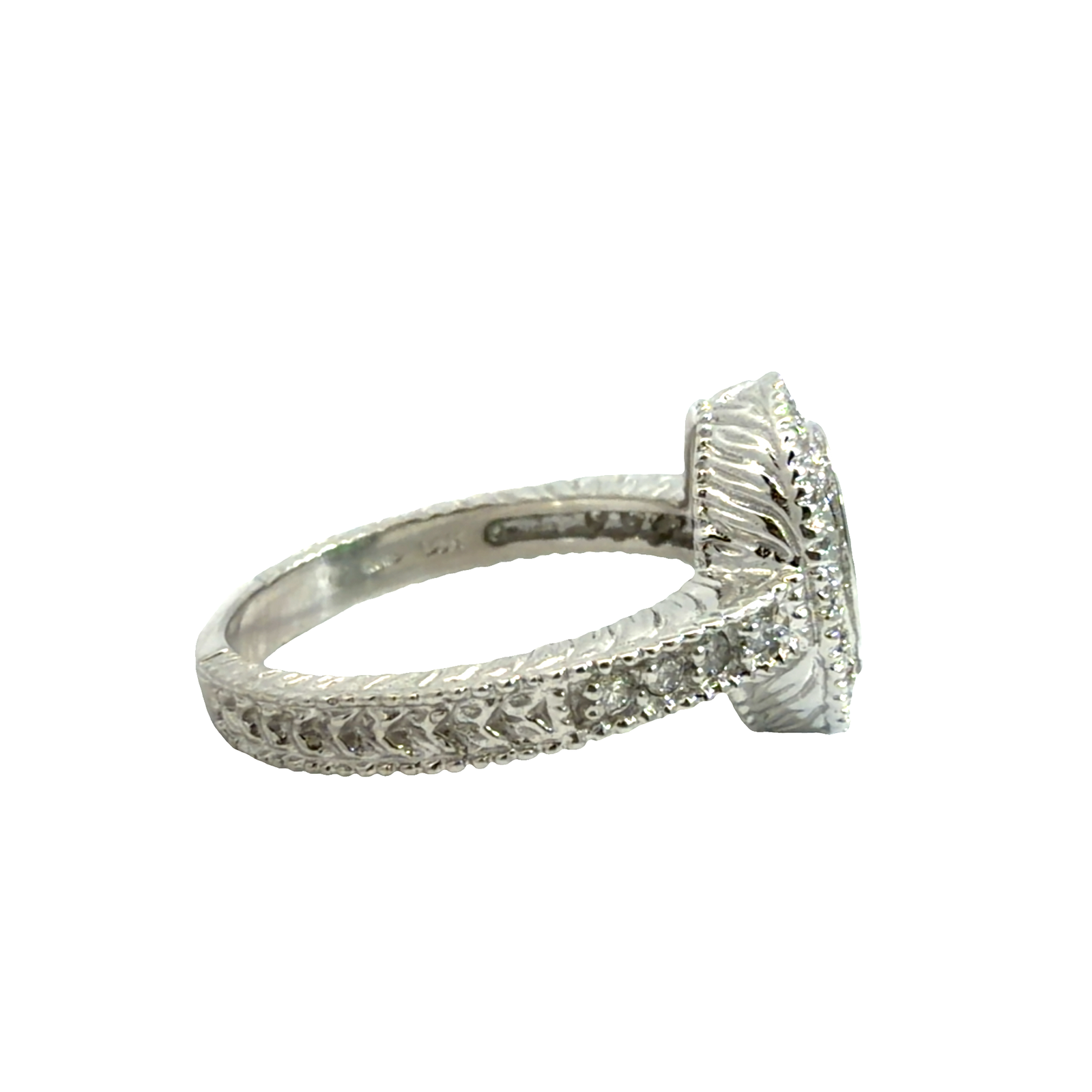 Estate 14k White Gold Oval Emerald and Diamond Ring