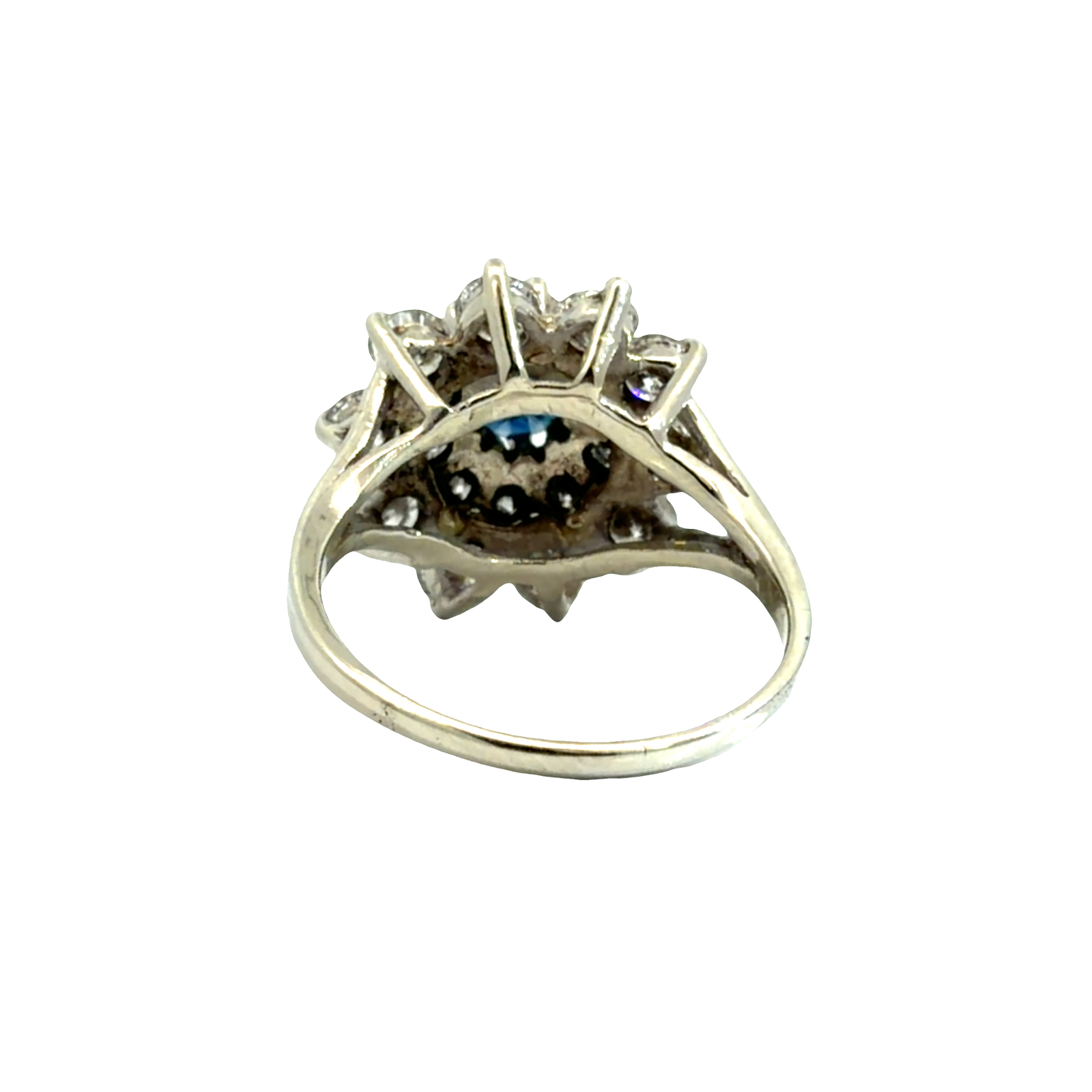 Vintage 14k White Gold 2.60ctw Diamond and 0.75ctw Sapphire Flower Cocktail Ring