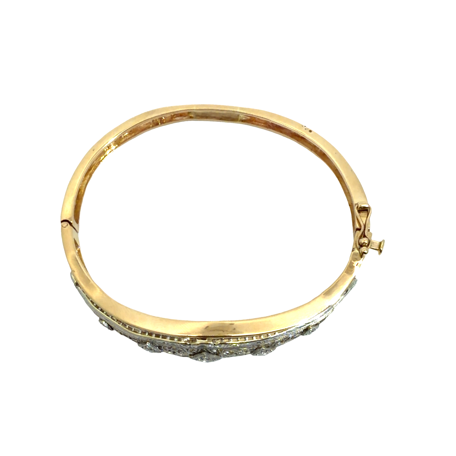 Antique 14k Multi-Tone Gold Filigree 0.26ctw Diamond Bangle