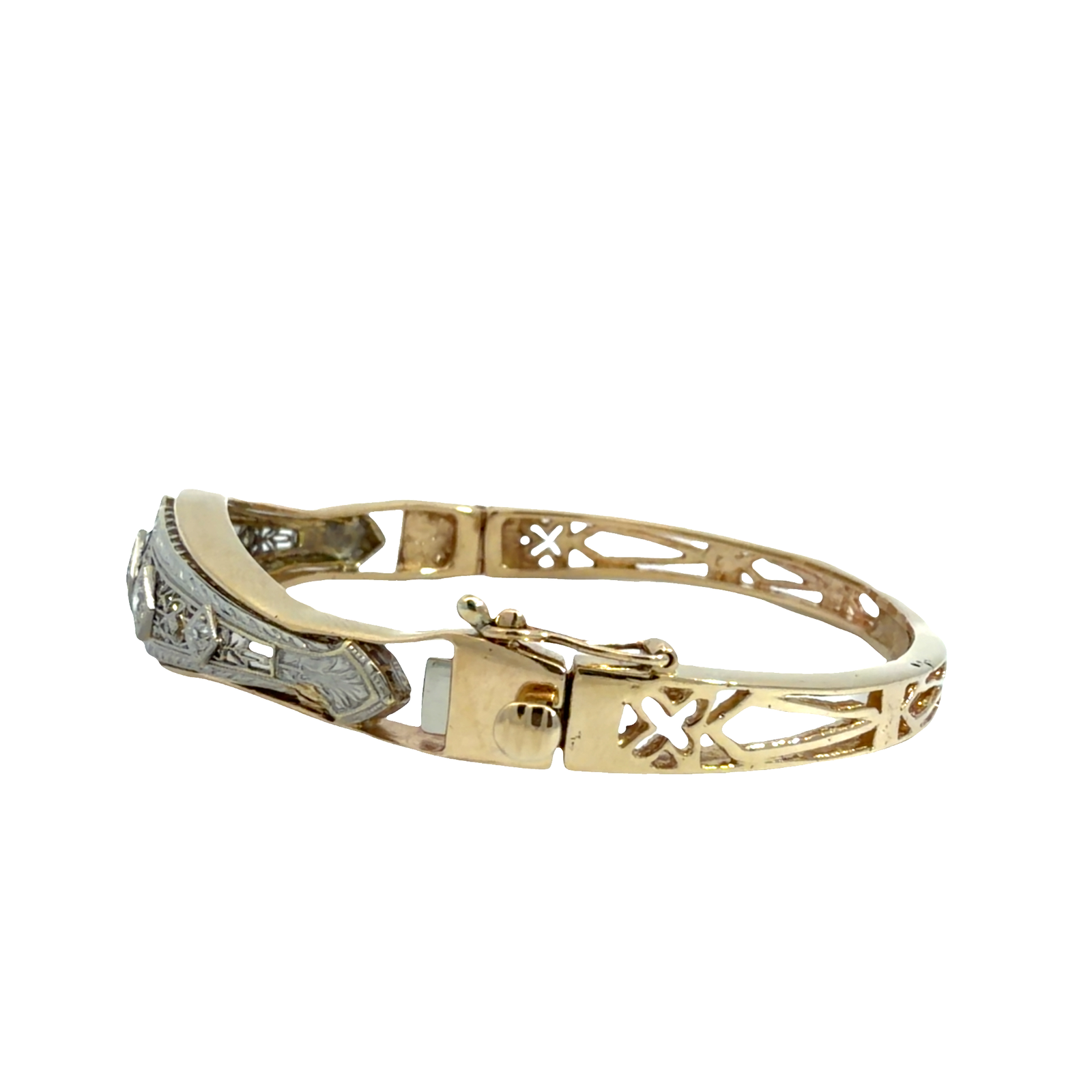 Antique 14k Multi-Tone Gold Filigree 0.26ctw Diamond Bangle