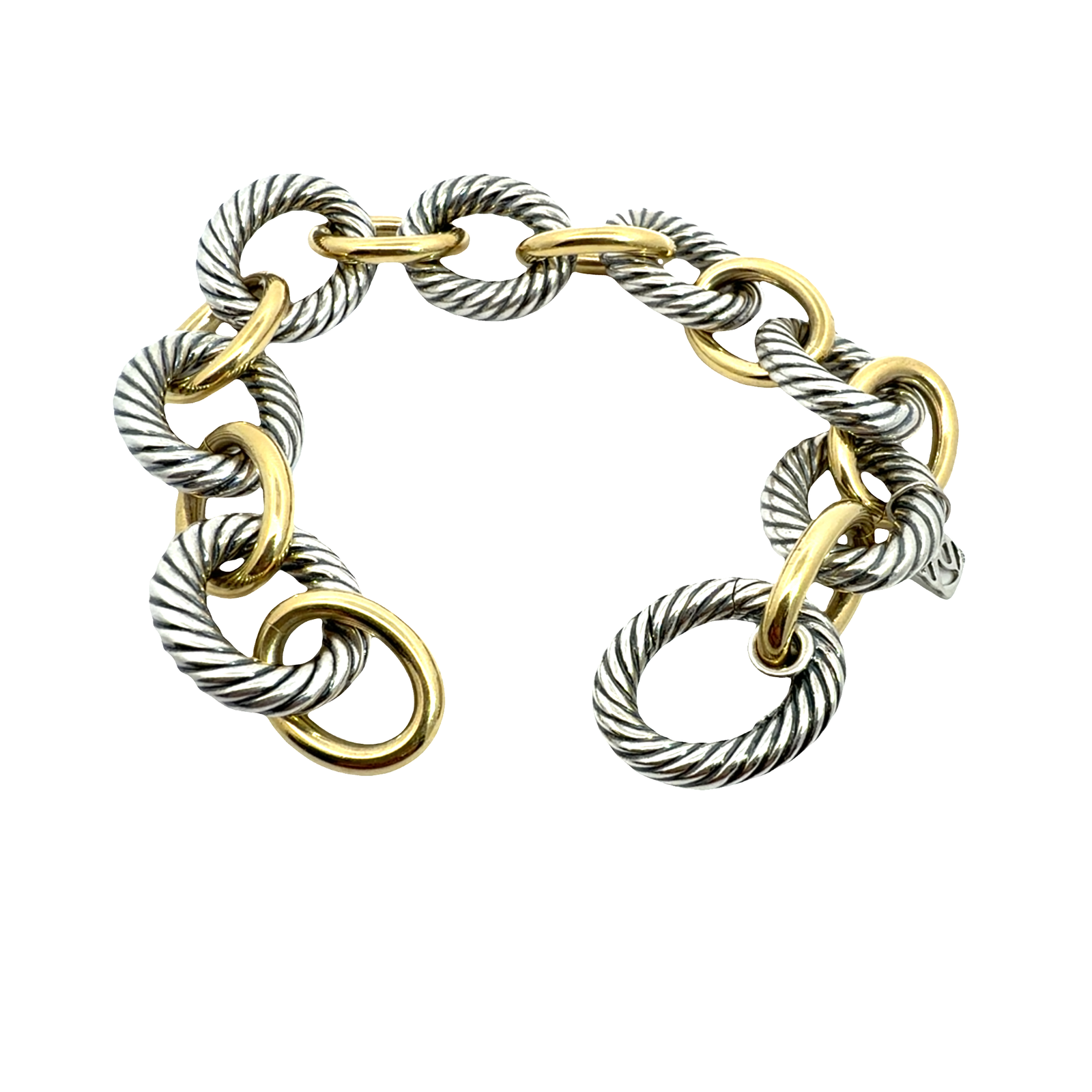 David Yurman Sterling Silver 14k Yellow Gold Oval Link Chain Bracelet