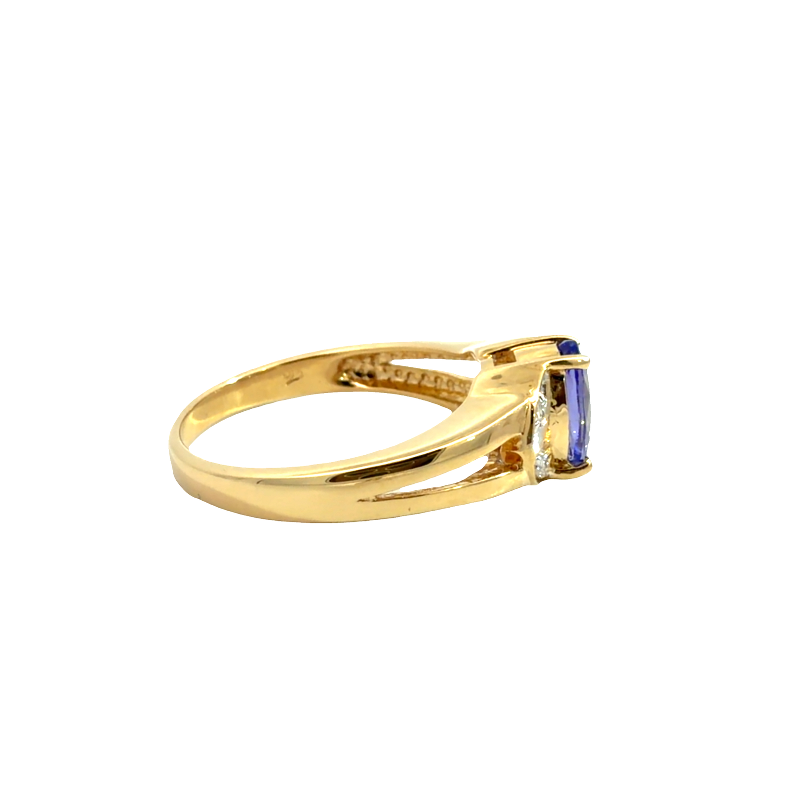 Vintage 18k Yellow Gold 1.20ctw Tanzanite and 0.04ctw Diamond Ring