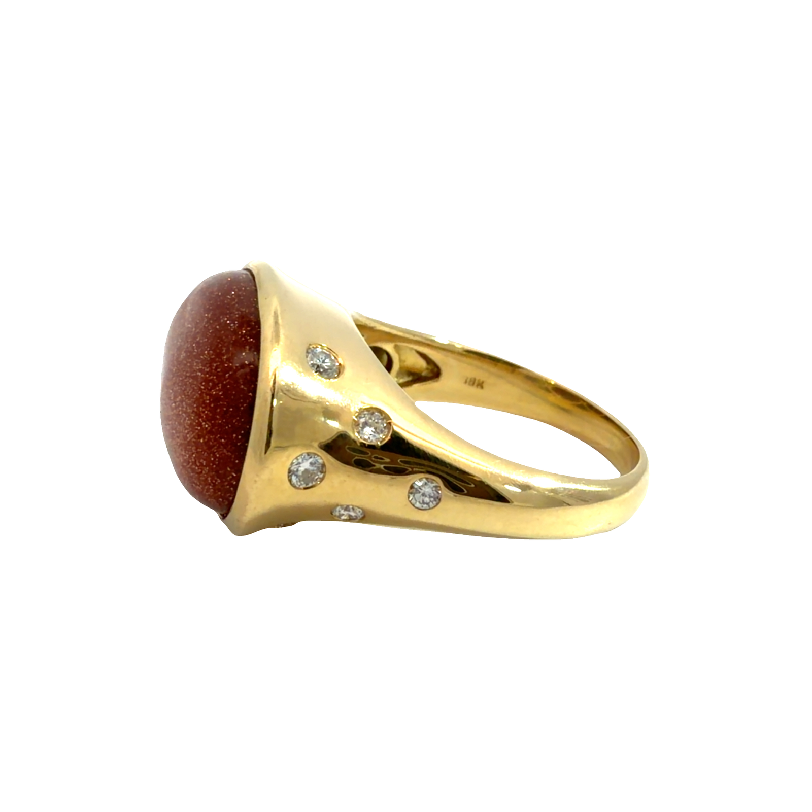 Estate 18k Yellow Gold Orange Goldstone Glass and 0.34ctw Diamond Ring