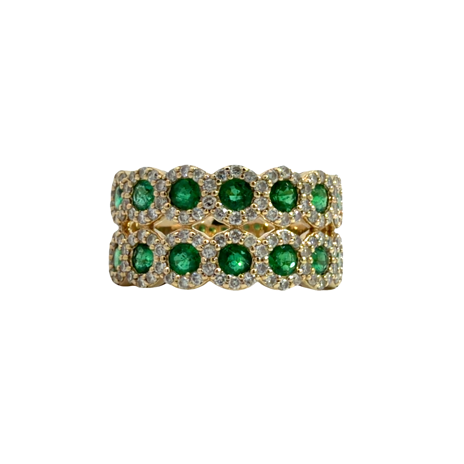 Estate 14k Yellow Gold 0.98ctw Emerald and 1,04ctw Diamond Eternity Ring