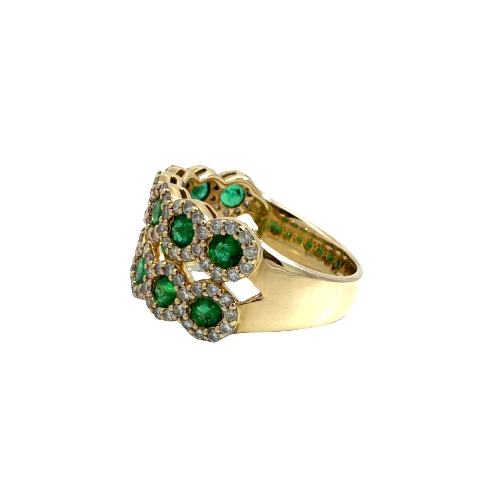 Estate 14k Yellow Gold 0.98ctw Emerald and 1,04ctw Diamond Eternity Ring