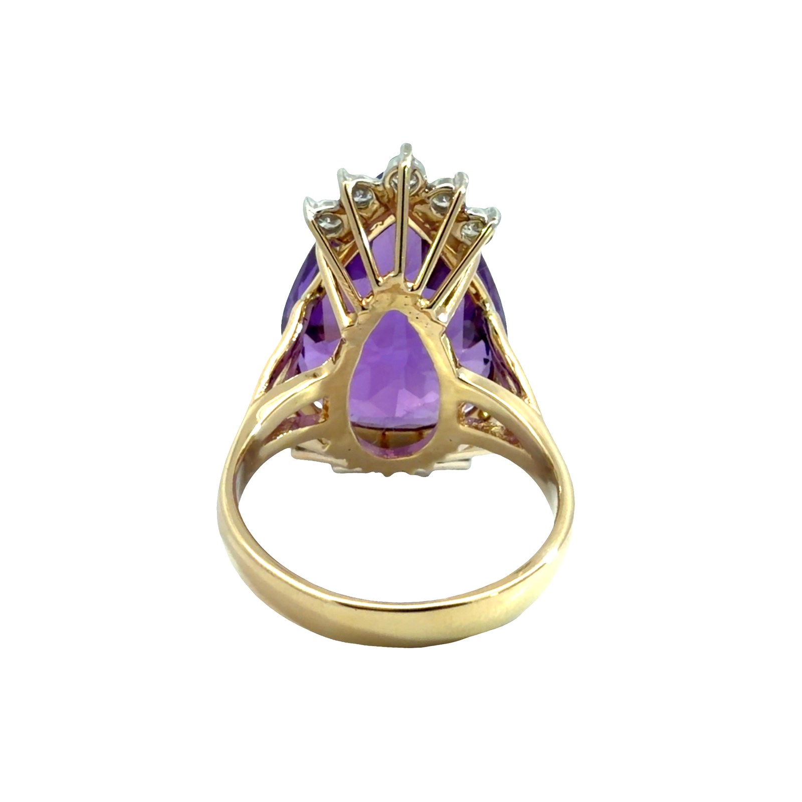Vintage 14k Multi-Tone 15.93ctw Pear Cut Amethyst and 0.48ctw Diamond Cocktail Ring