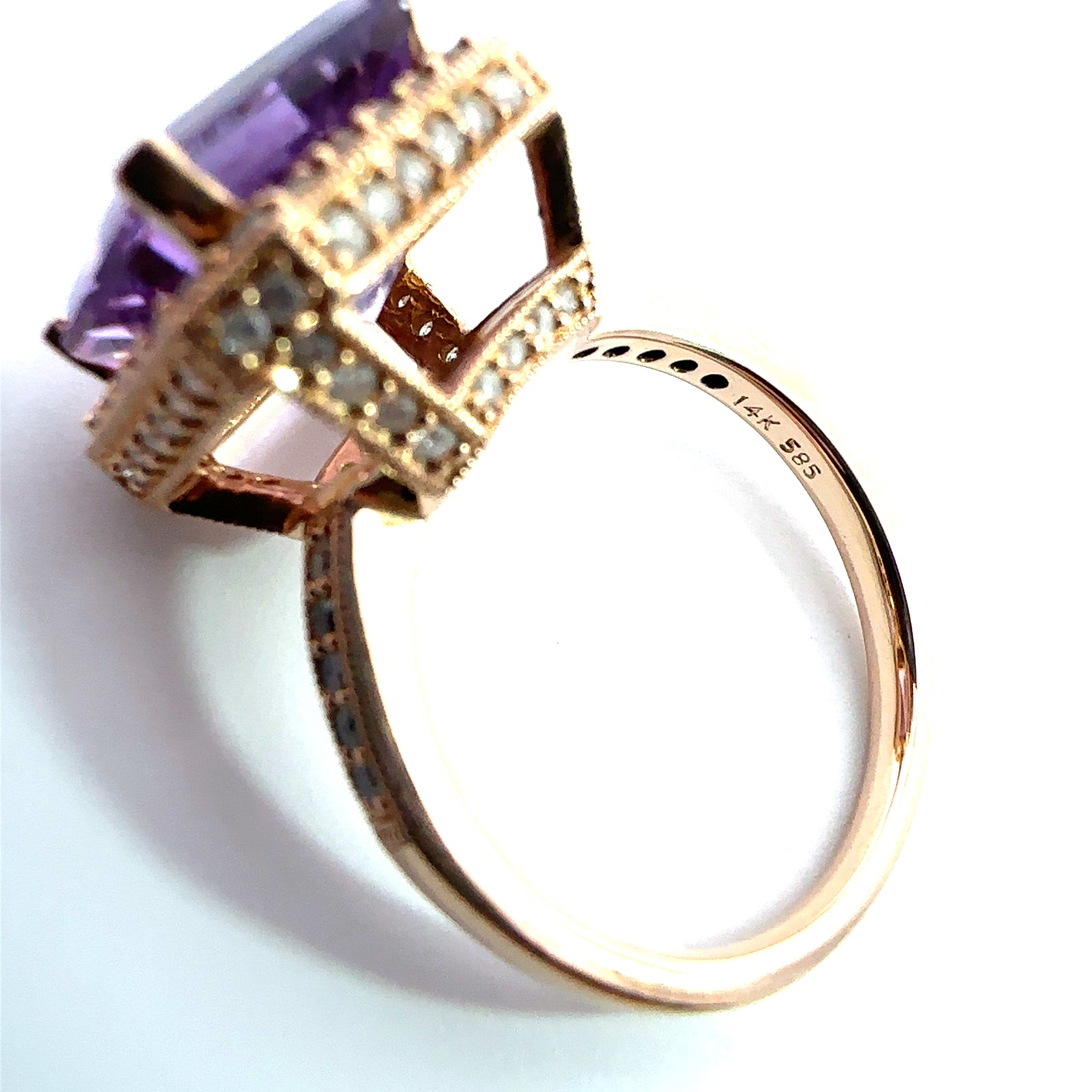 Estate 14k Rose Gold 3.90ctw Amethyst 0.62ctw Diamond Ring