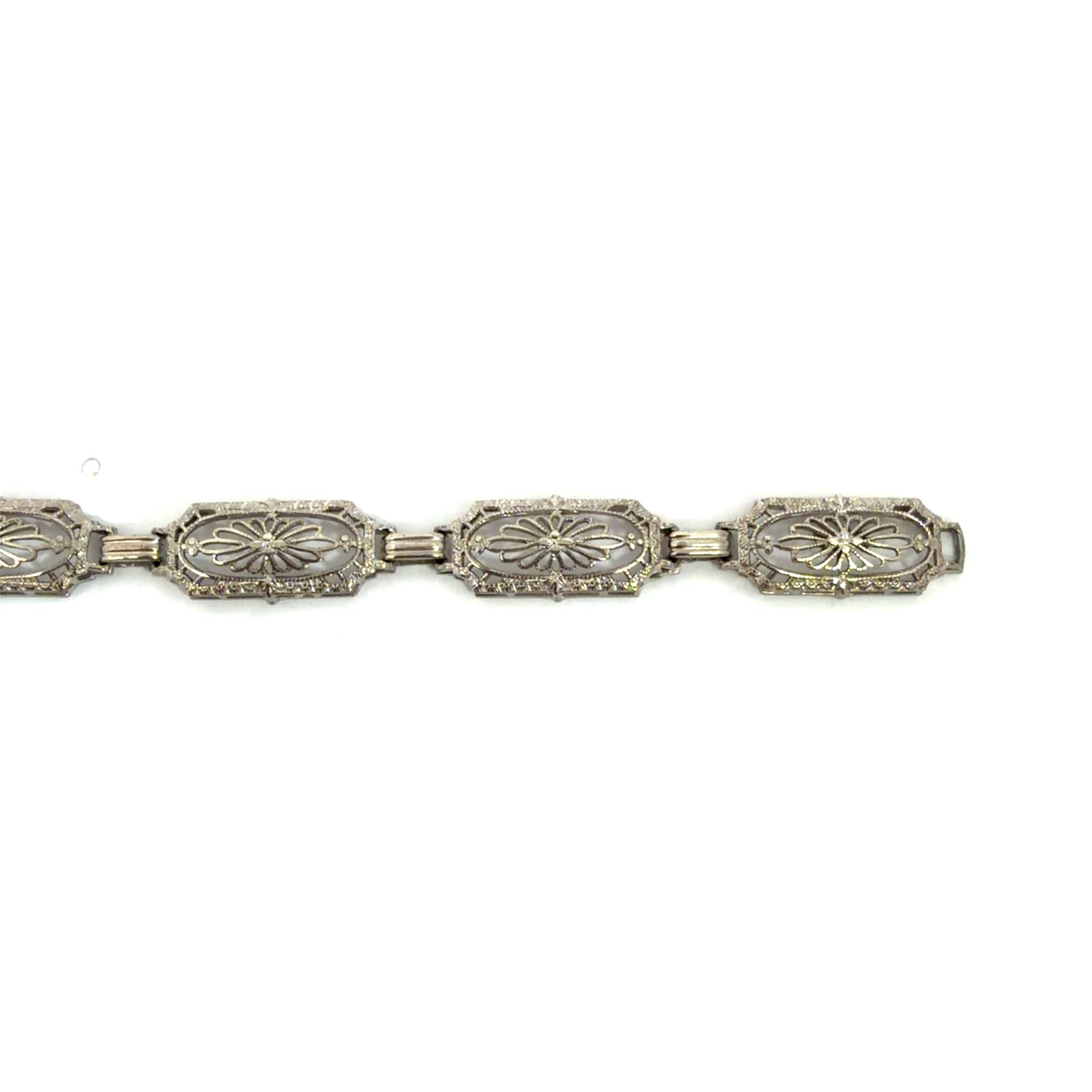 Vintage Mixed Metal Filigree Camphor Glass and Diamond Chain Bracelet