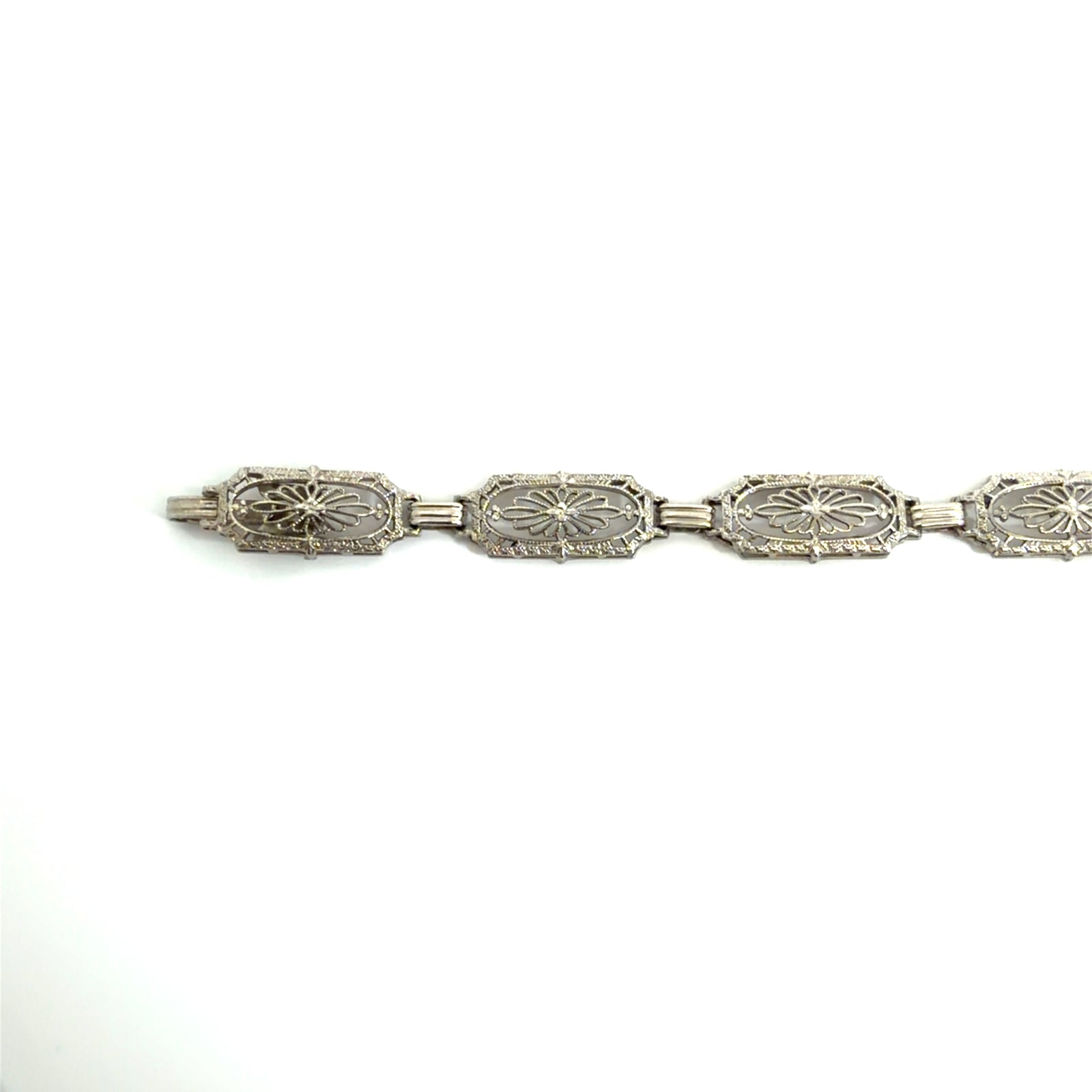 Vintage Mixed Metal Filigree Camphor Glass and Diamond Chain Bracelet