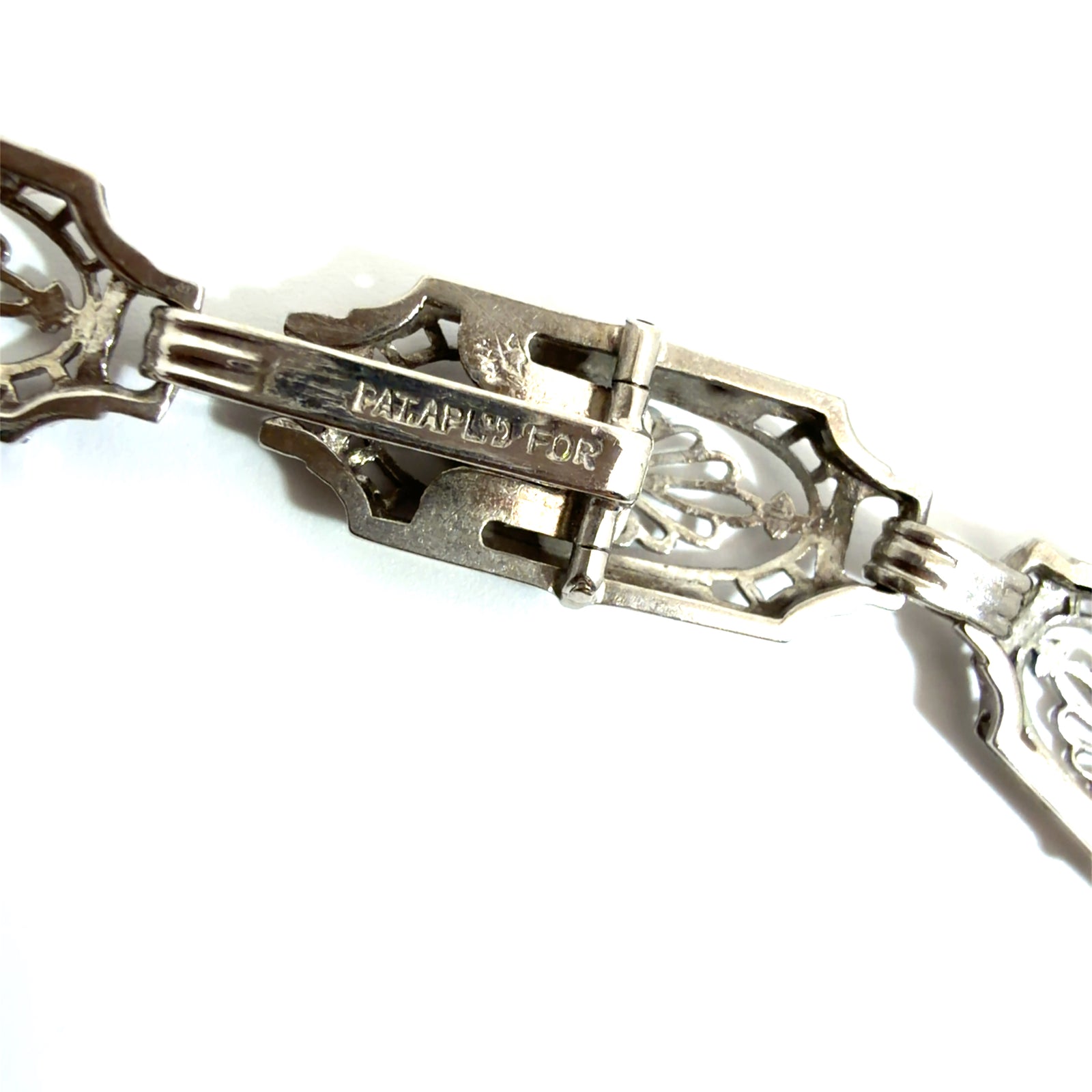 Vintage Mixed Metal Filigree Camphor Glass and Diamond Chain Bracelet