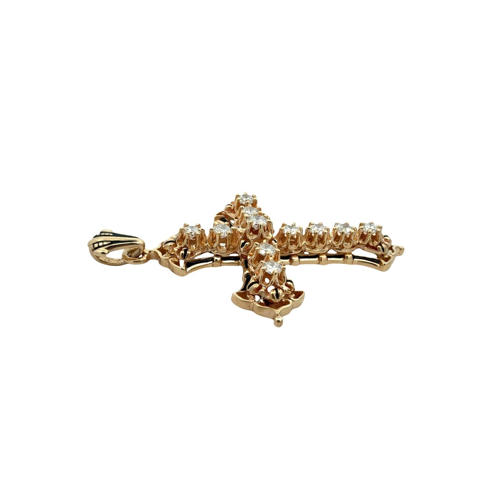 14k Yellow Gold 1.82cttw Diamond and Enamel Ornate Cross Pendant2