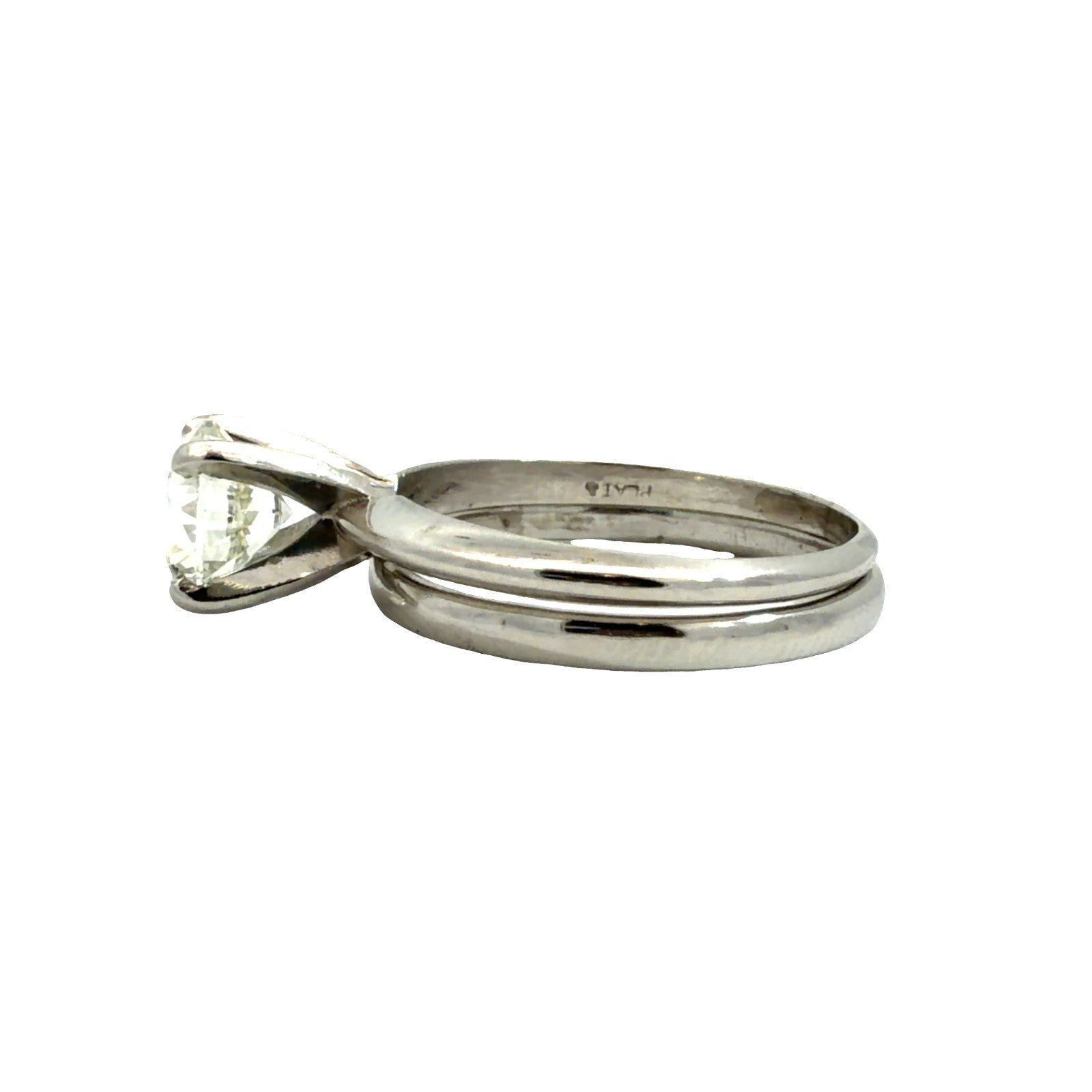 Platinum Wedding Ring Set with Solitaire Round Cut 1.50cttw Diamond Size 74