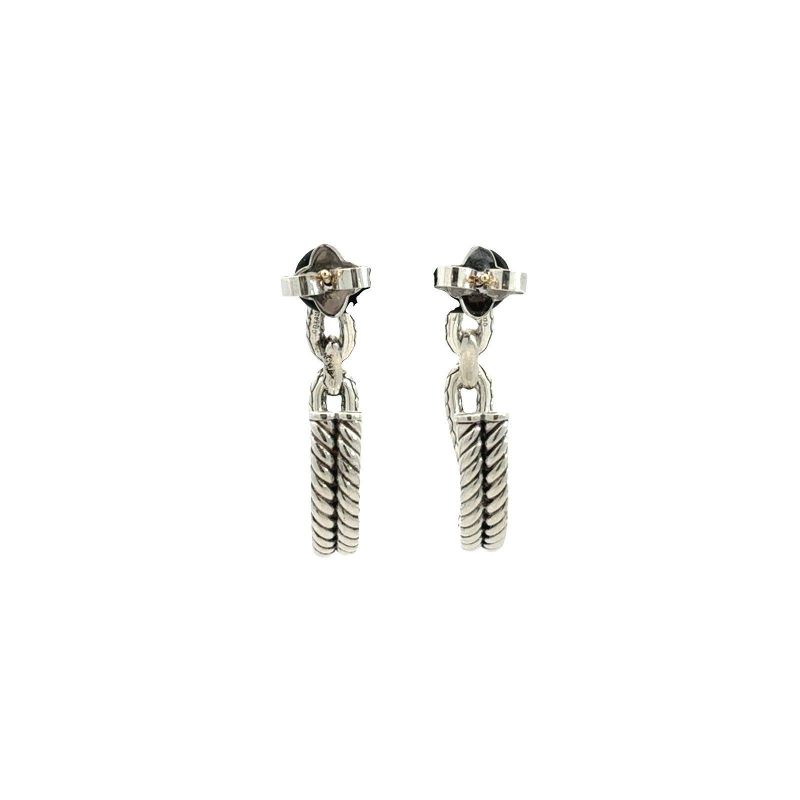 David Yurman Sterling Silver and 0.11ctw Diamond Cable Loop Hoop Earrings4