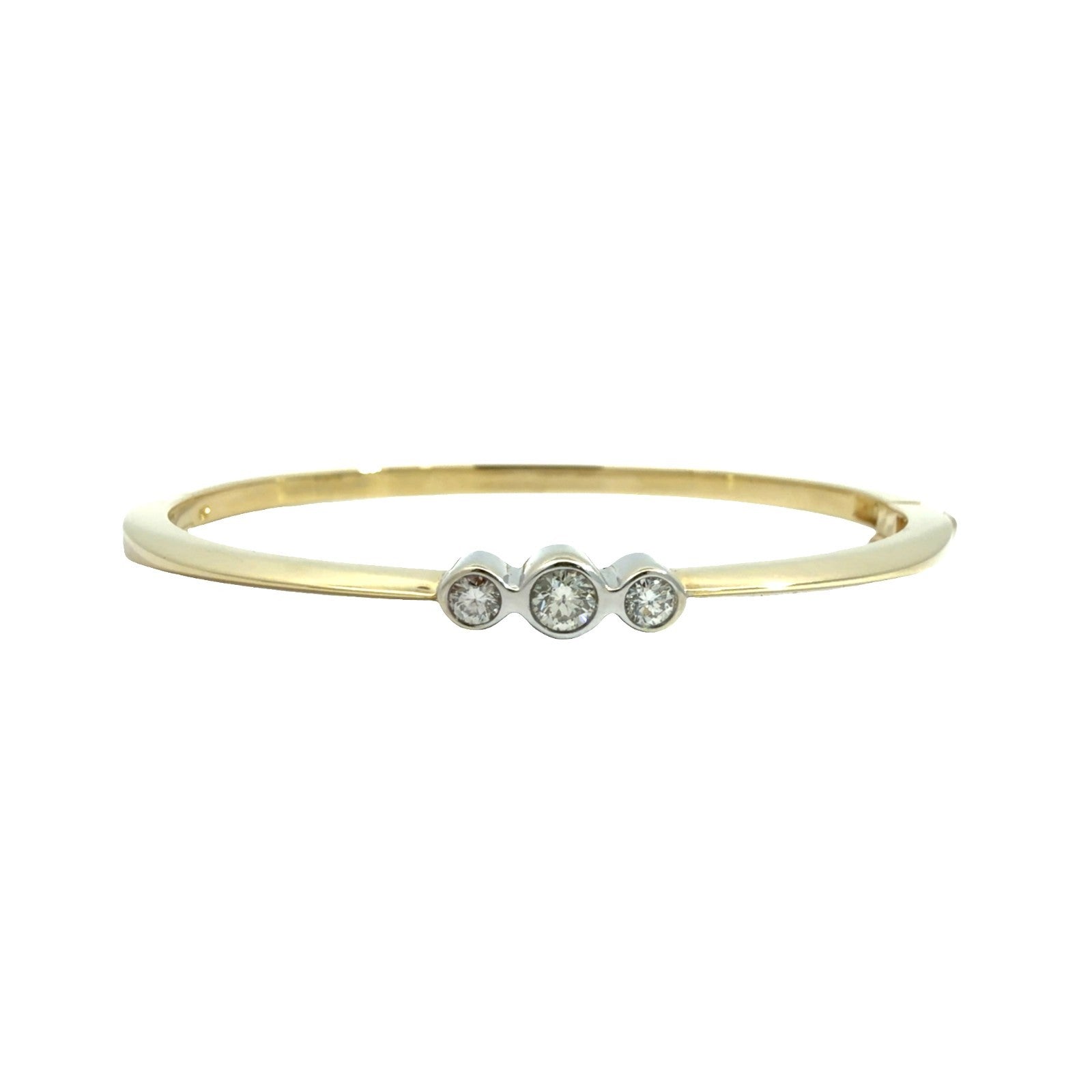 14k Multi-Tone Gold 0.40cttw Three Diamond Hinged Bangle Bracelet0