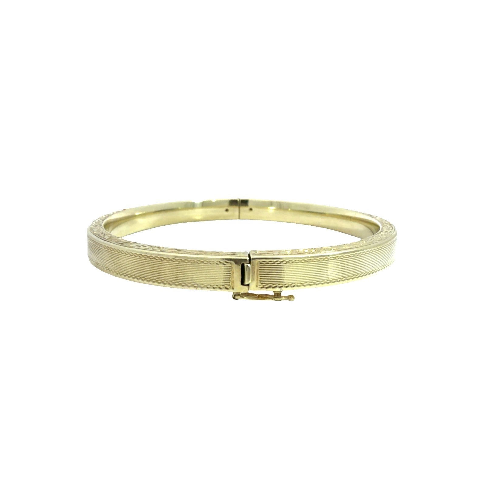 Vintage 14k Yellow Gold Etched and Milgrain Hinged Bangle 7"4