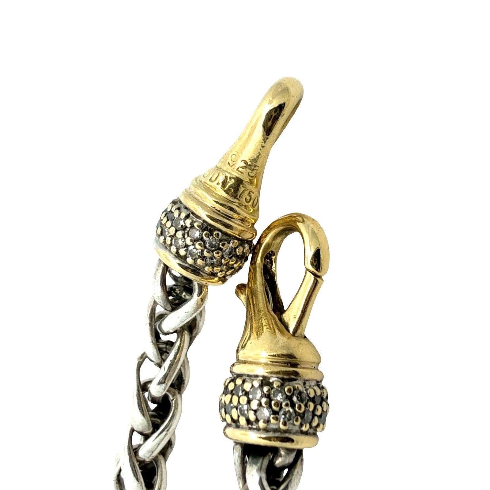 David Yurman Sterling Silver Yellow Gold 0.83cttw Diamond Wheat Chain Bracelet6