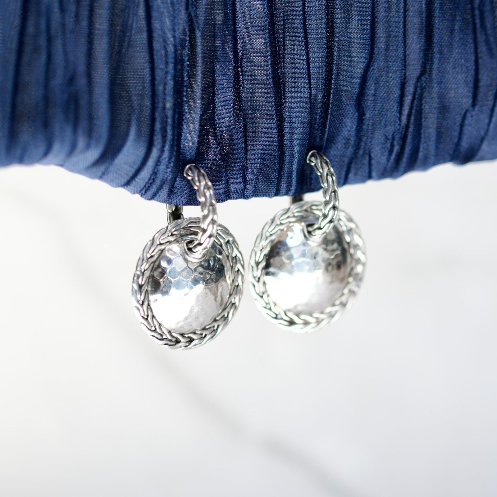 John Hardy Sterling Silver Hammered Disc Drop Earrings0