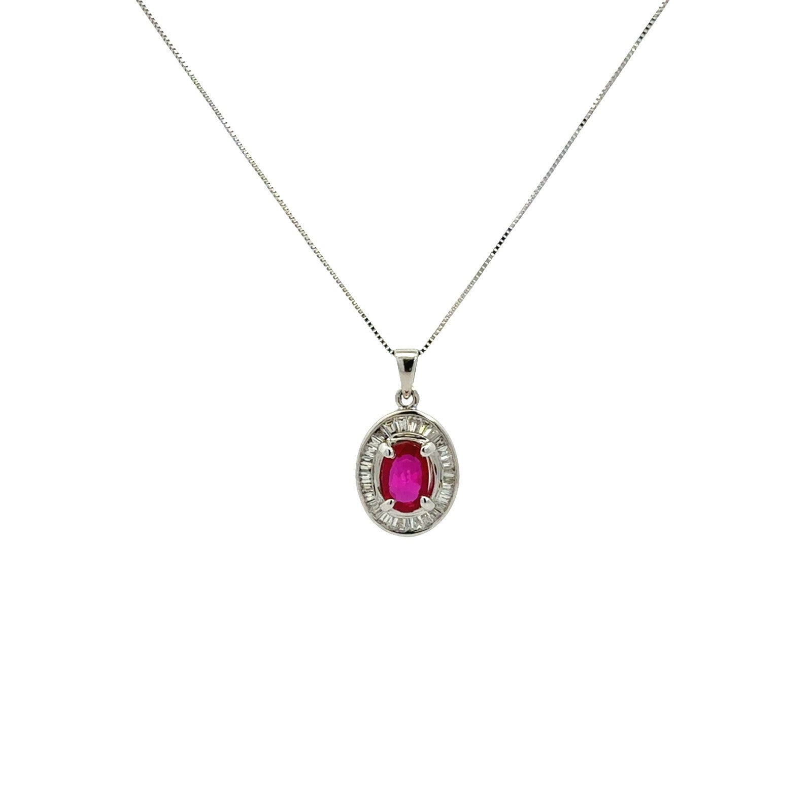 18k White Gold 0.83tcw Oval Ruby and 0.35cttw Diamond Halo Pendant Necklace1