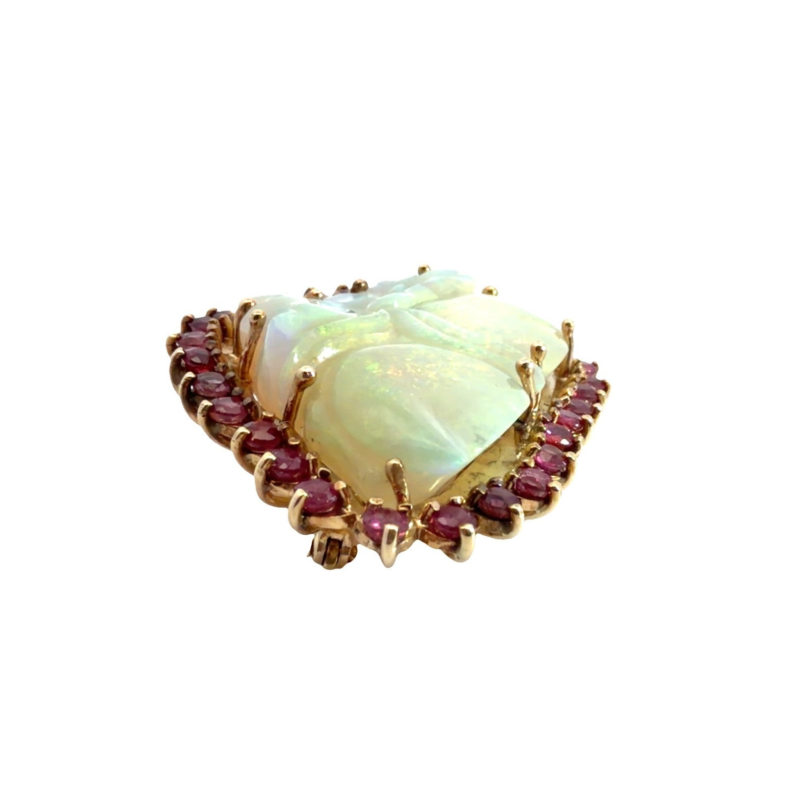 14k Yellow Gold 3.52ctw Ruby and 1.08ctw Opal Pin & Earring Set5