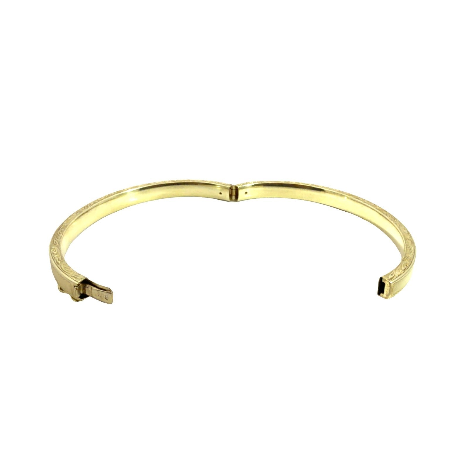 Vintage 14k Yellow Gold Etched and Milgrain Hinged Bangle 7"5