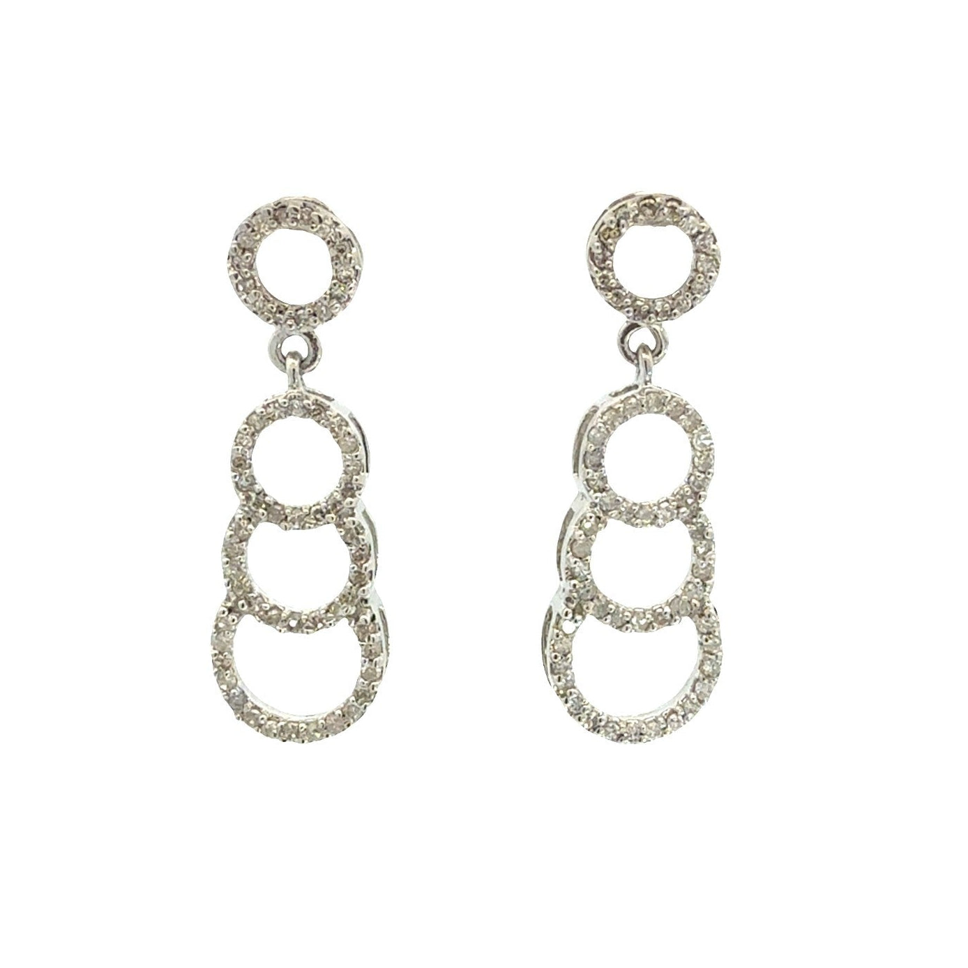 10k White Gold 0.46ctw Diamond Four Circle Dangle Earrings0
