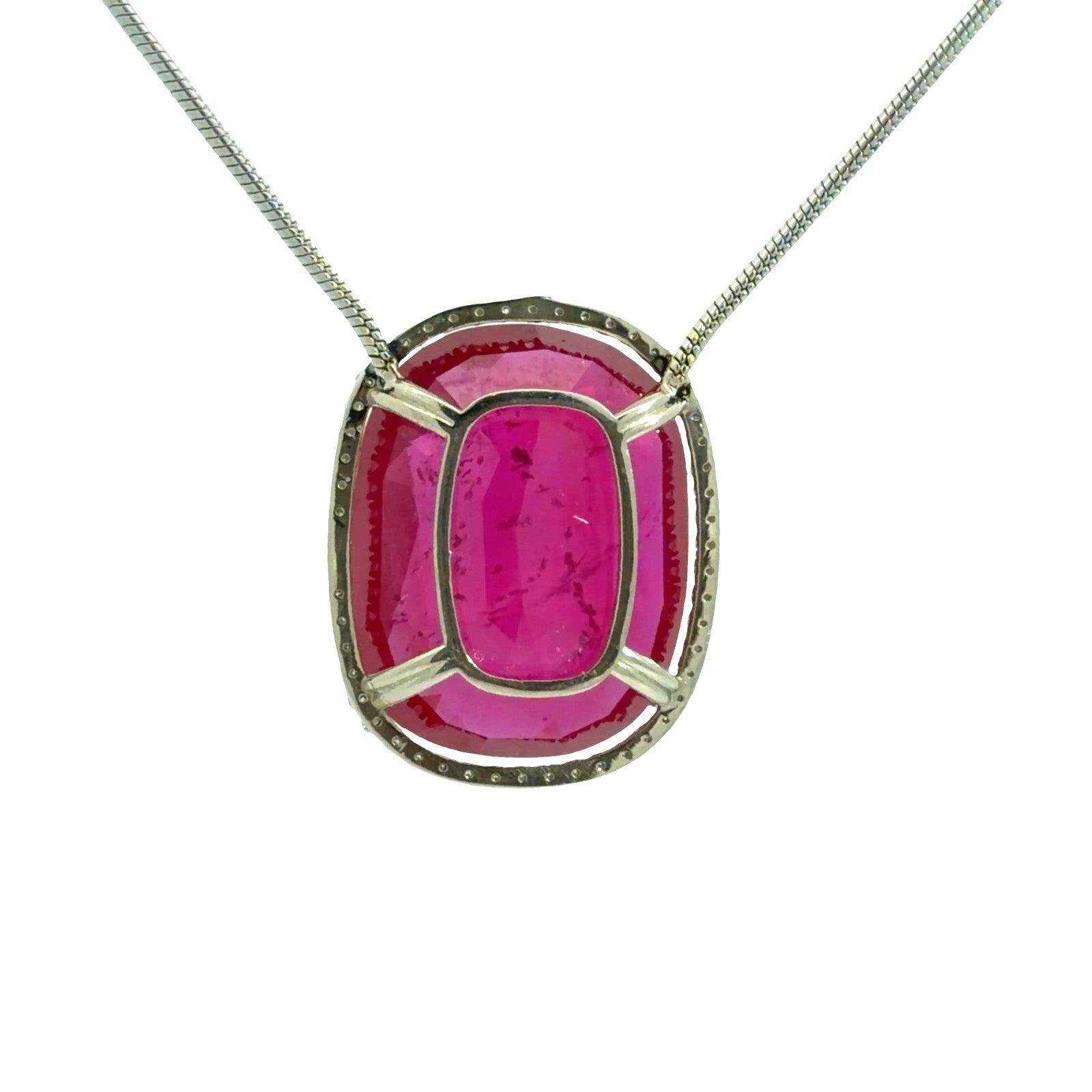 14k White Gold 43.06ctw Ruby and 0.91ctw Diamond Pendant Necklace2