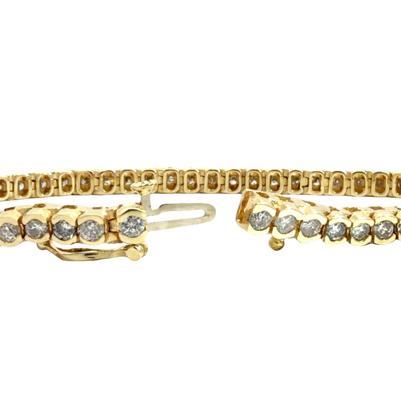 Stamped 14k Yellow Gold Half Bezel 3.30cttw Diamond Tennis Bracelet 7"4