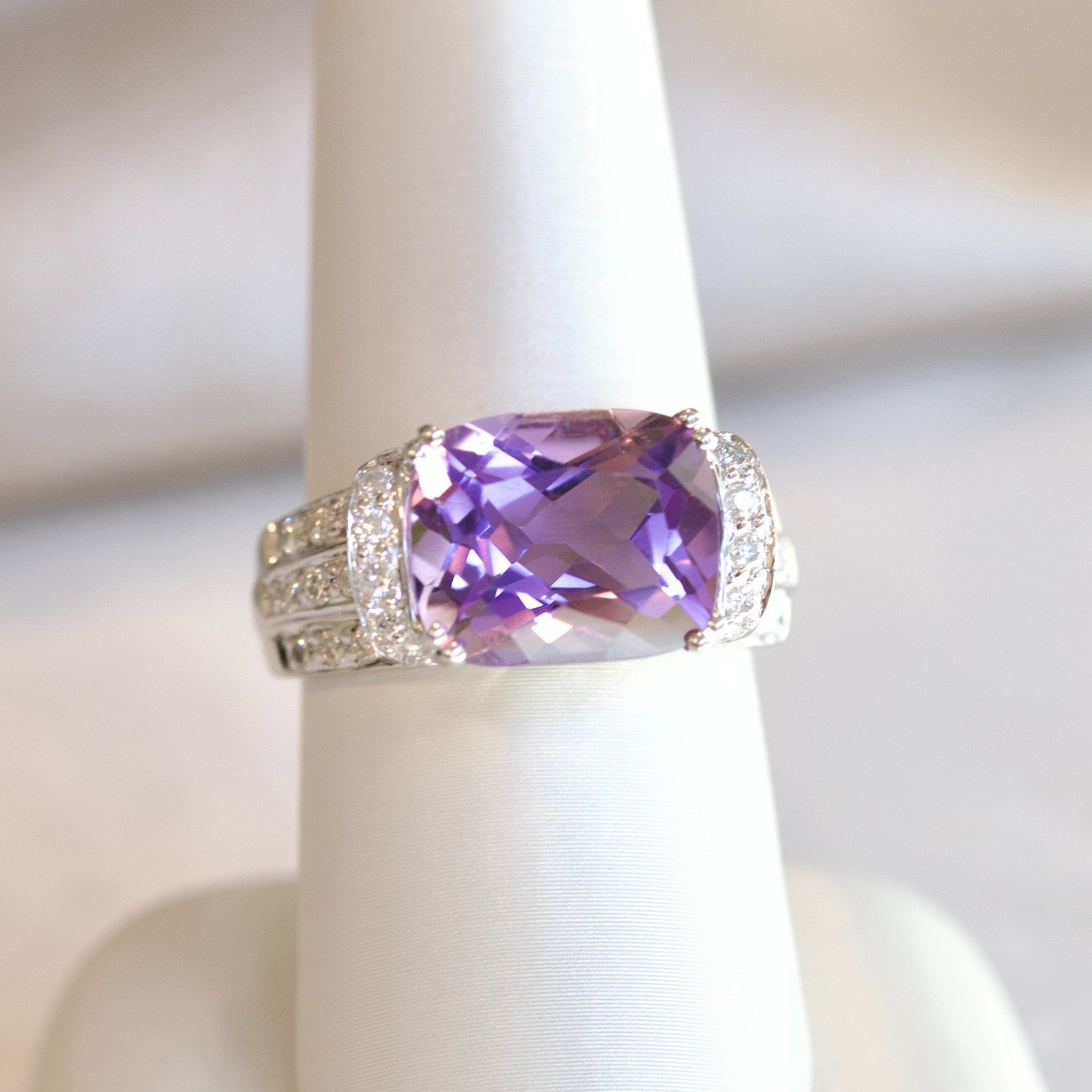 14k White Gold Cushion-Cut 4.73tcw Amethyst and 0.88cttw Diamond Cocktail Ring0