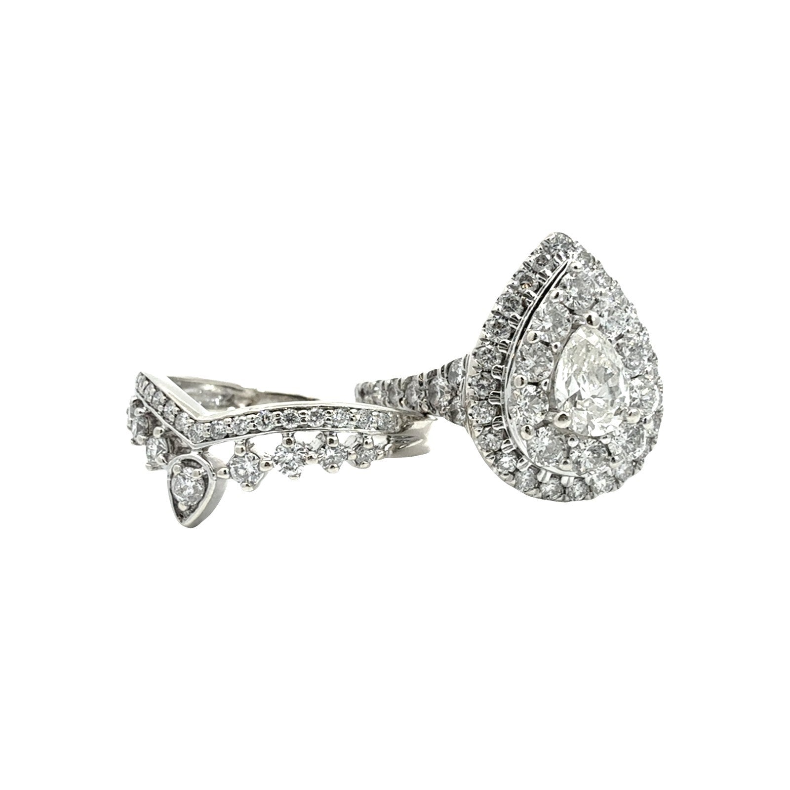 14k White Gold Pear Double Halo 1.93cttw Diamond Bridal Set1