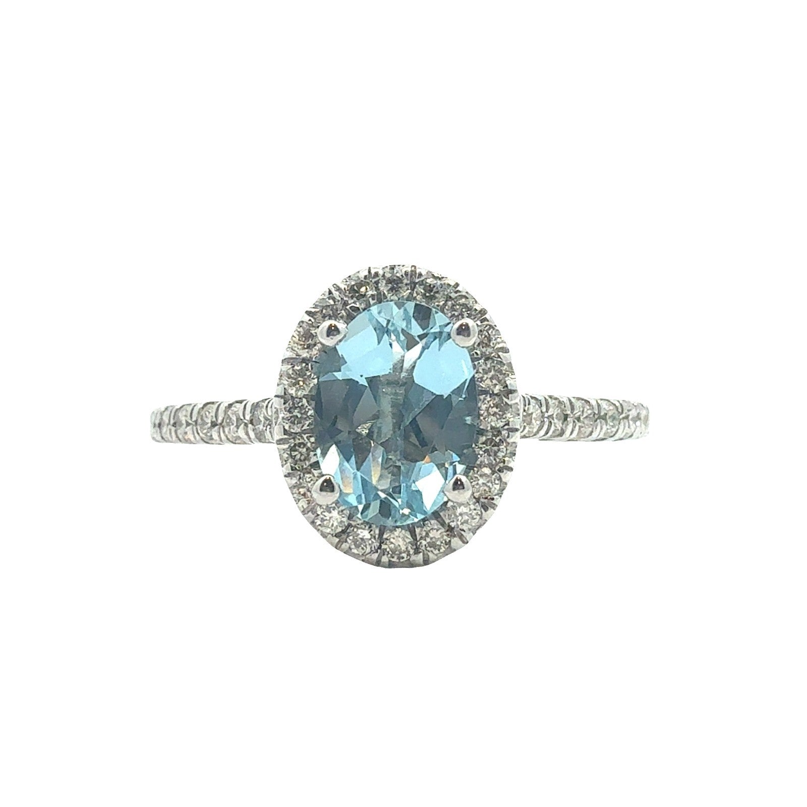 14k White Gold Stamped 0.31ctw Diamond & 0.61ctw Oval Aquamarine Ring0