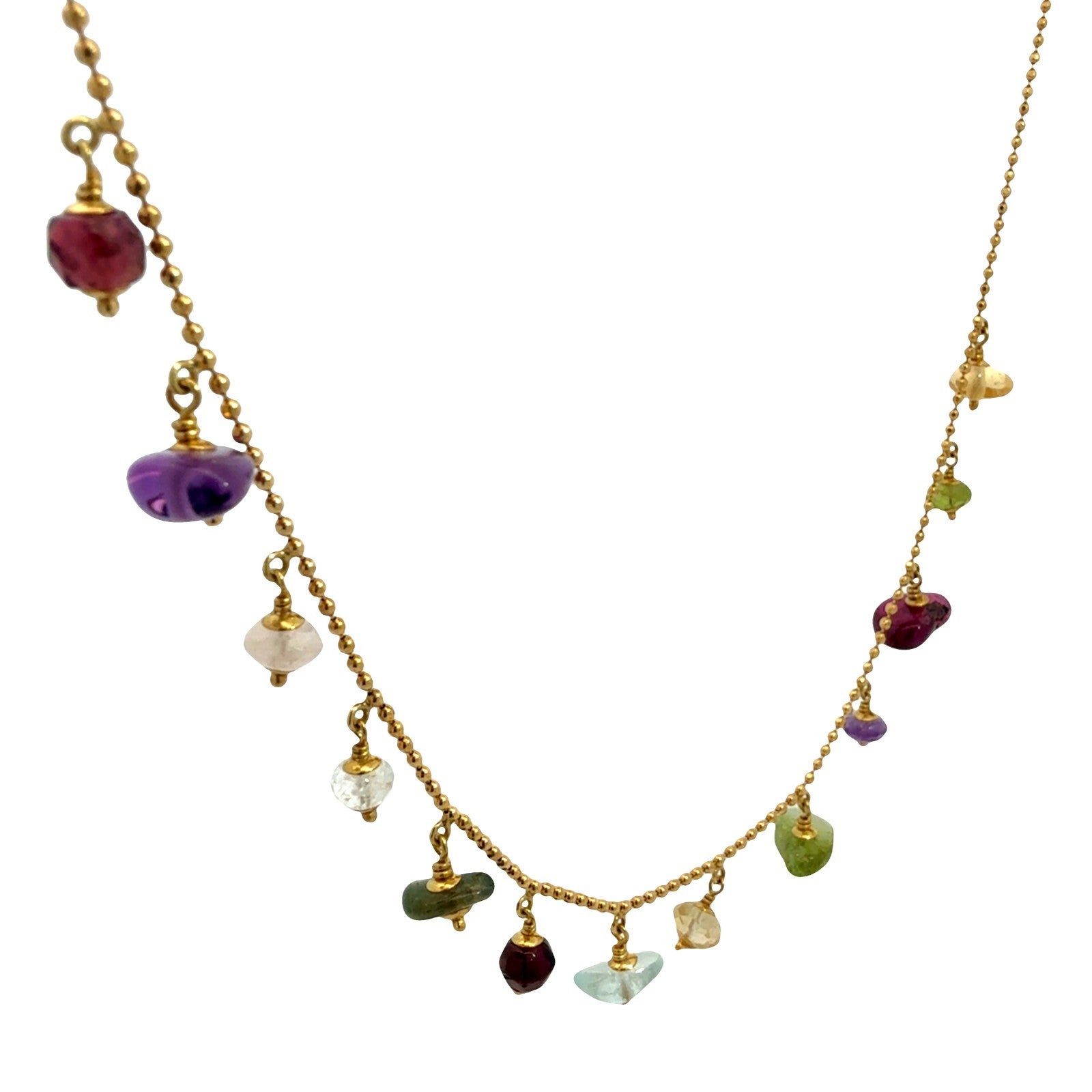 18k Yellow Gold Alternating Multi-Stone Beaded Necklace4